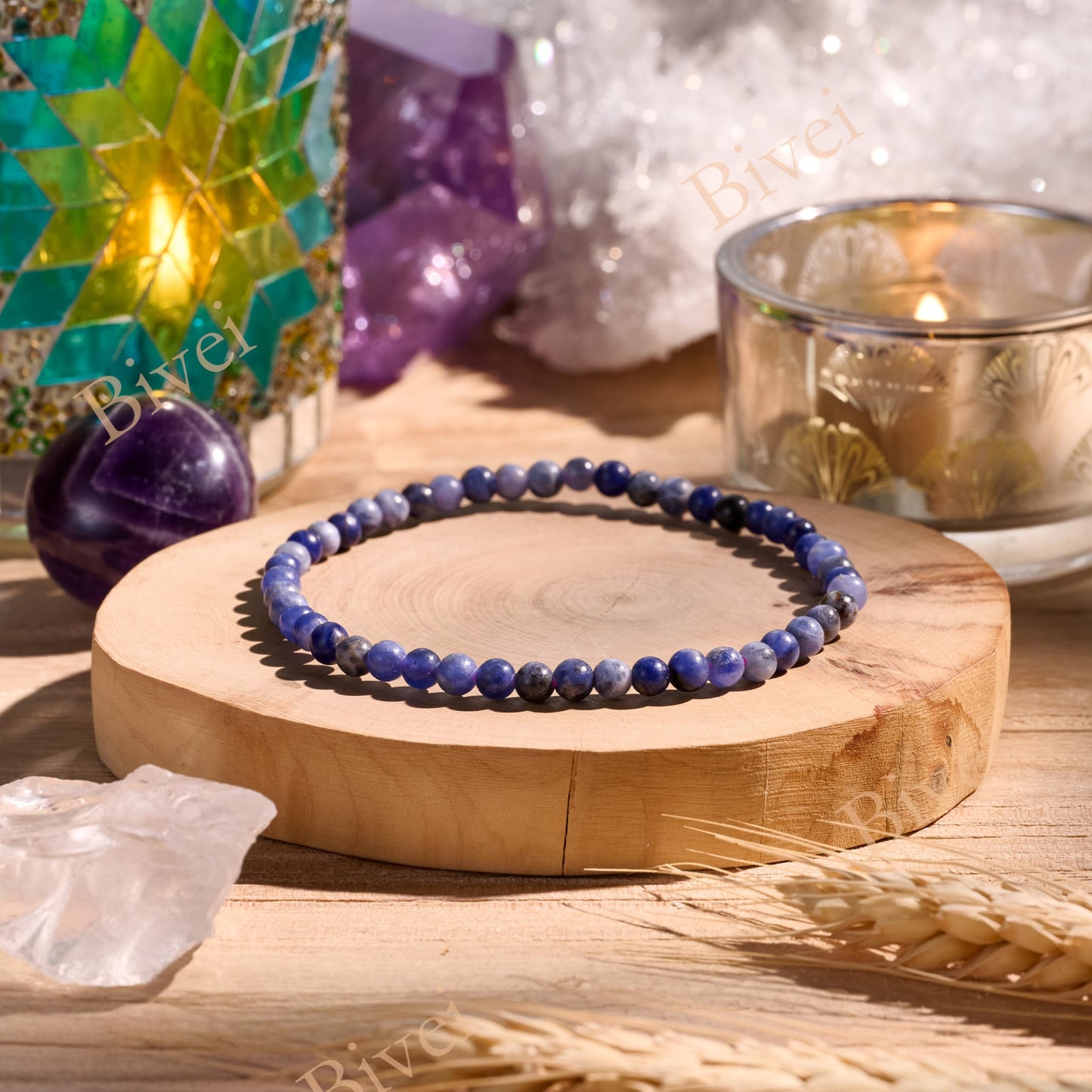 Bivei Blue Spotted Jasper-Calm Flow-4mm Beaded Bracelets for Women Handmade Semi Precious Natural Stone Stretch Elastic Jewelry Yoga Protection Gifts