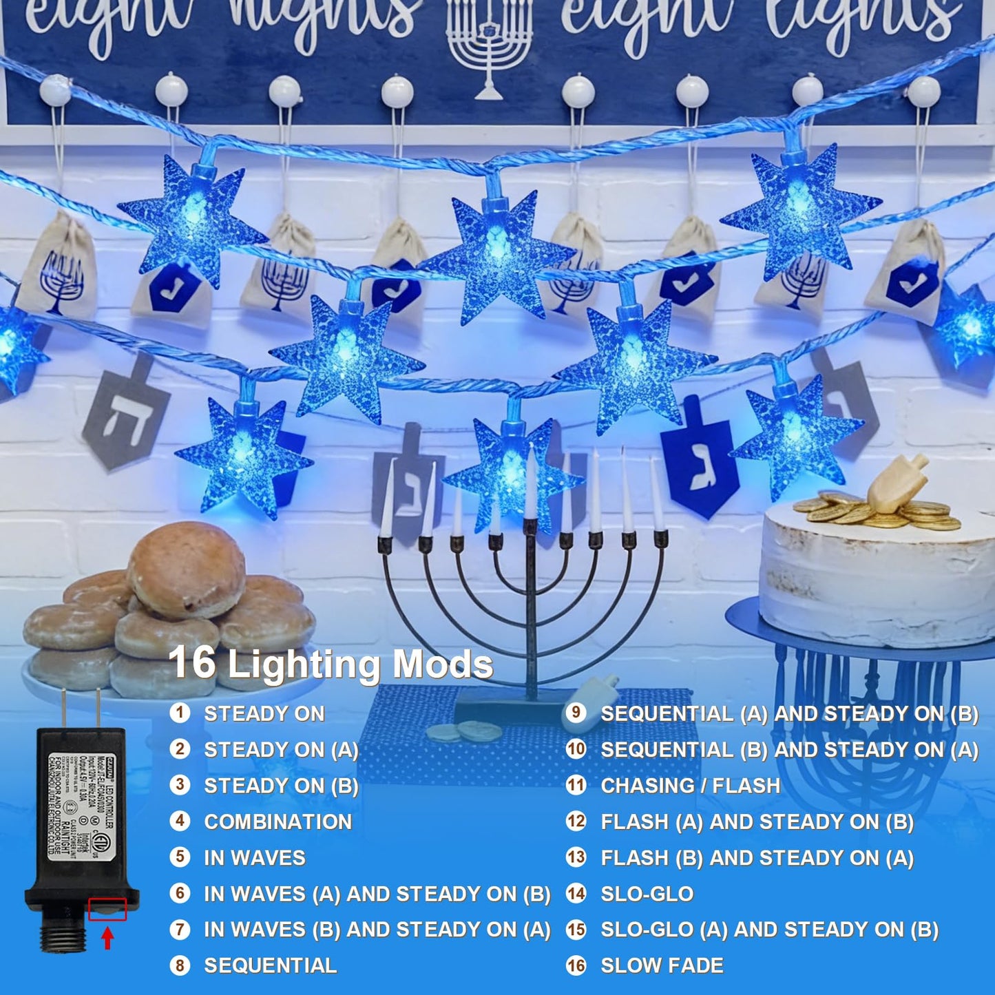 LAMPHOME Blue Star String Lights, 33ft 100 LED Clear Wire Fairy Lights with 16 Modes, Plug-in Decor for Easter Christmas Tree Bedroom Garden Wedding Birthday Party