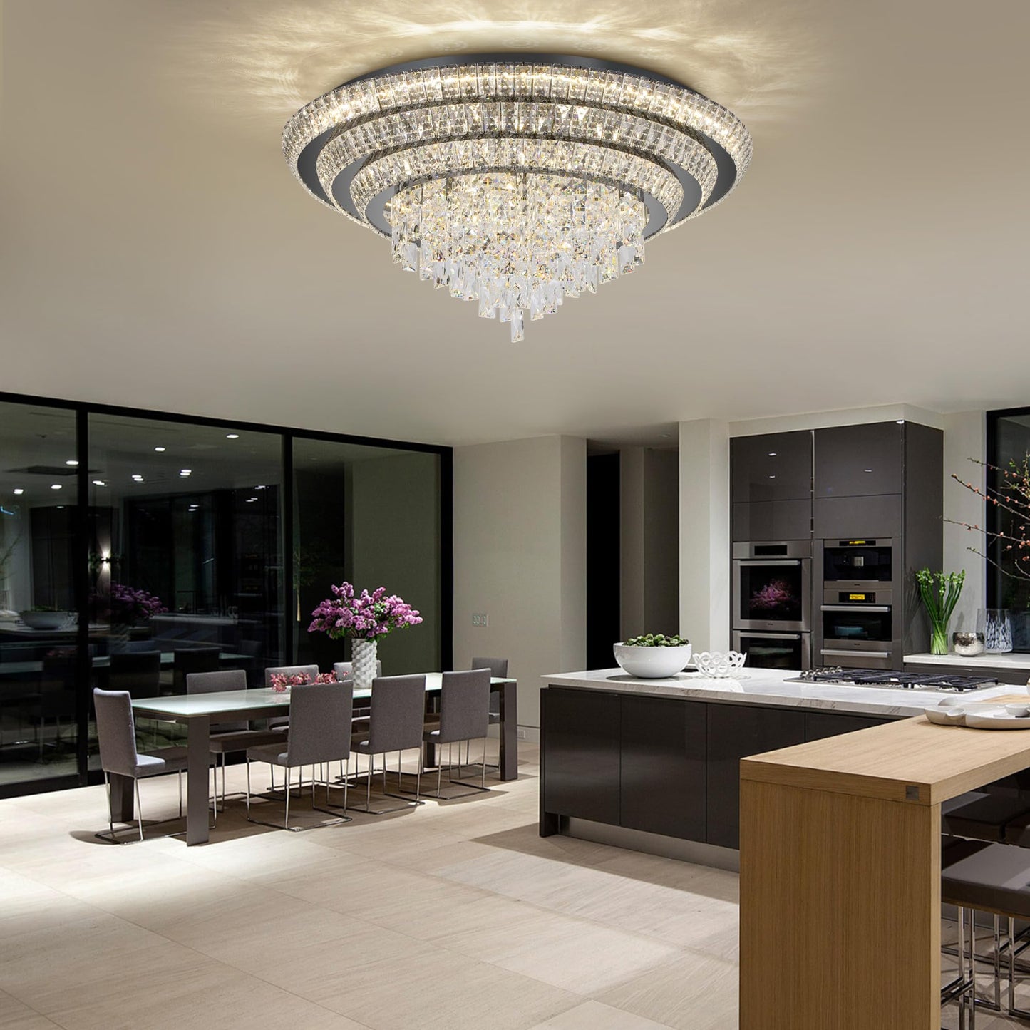 30 inch Crystal Flush Mount Black Chandelier, Modern Raindrop LED Ceiling Light, 3CCT Dimmable & Brightness Adjustable,Remote/APP ,Elegant Chandeliers for Bedroom Hallway Dinning Room Living Room