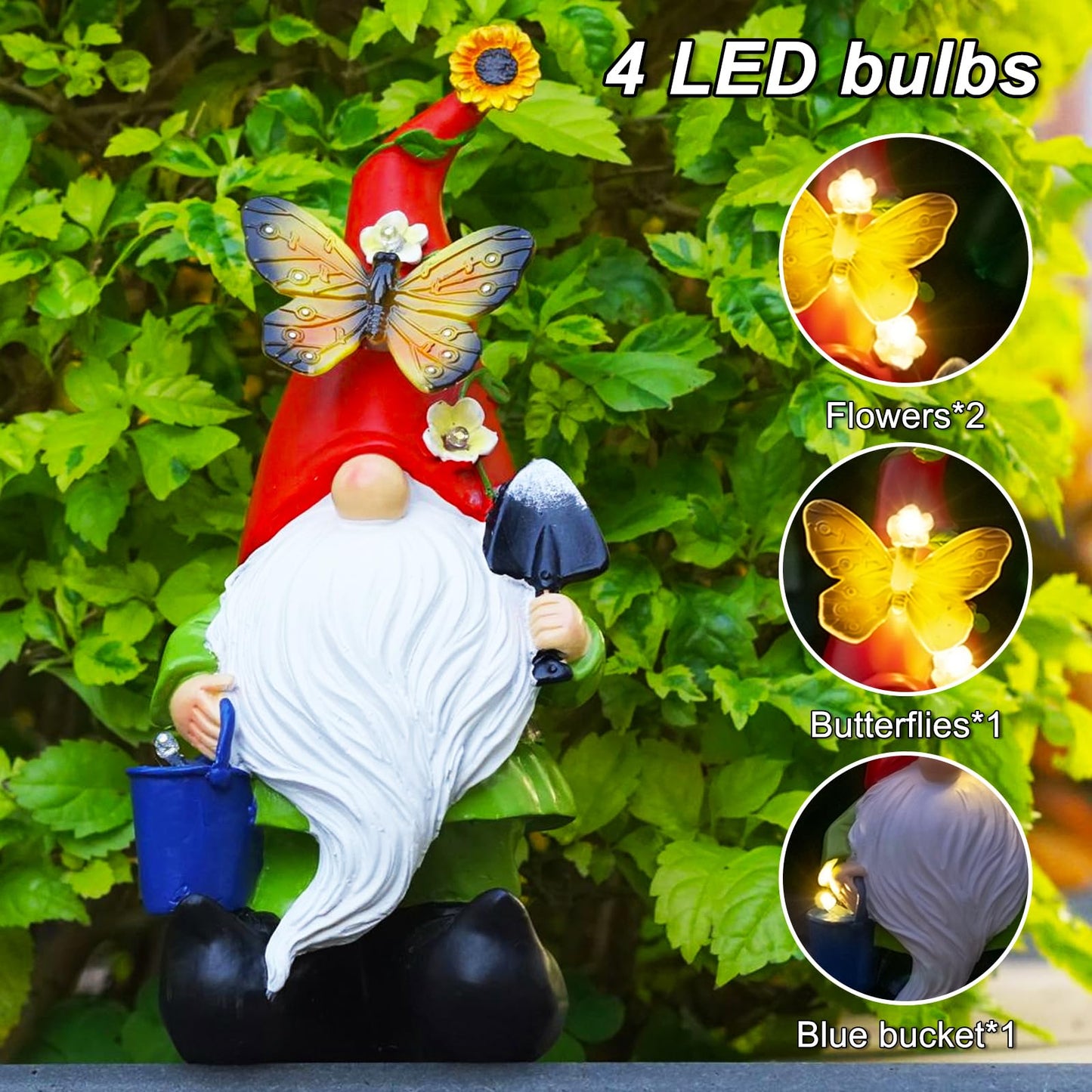 Arecyuer Spring Gnomes Garden Statues Decor, Solar Waterproof Large Gnome with LED Lights Funny Garden Sculptures Outdoor Patio Yard Decorations Lawn Ornaments Gifts for Women Mom