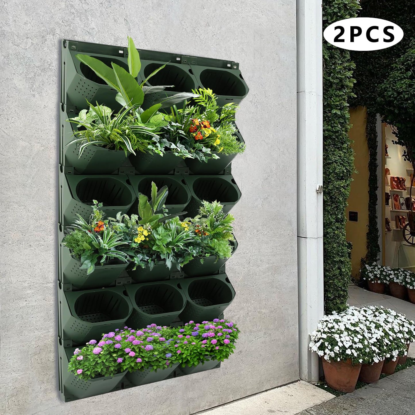 FiueStur Self Watering Wall Mounted Vertical Planter, 36 Pots Vertical Wall Planter Self-Watering System for Indoor Outdoor Garden, Modular Vertical Planter with Drainage Holes