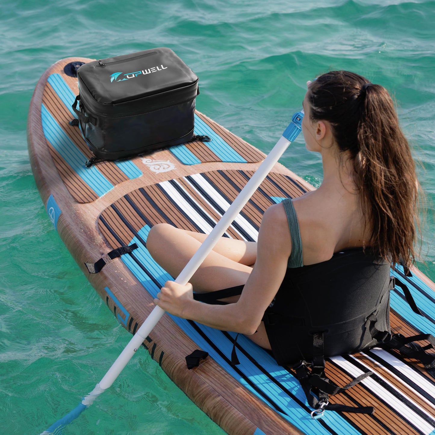 UPWELL Paddleboard Accessories SUP Cooler Deck Bag, PVC Paddle Board Surf Bag for Paddle Board, Kayak, Black Soft Small Camping Cooler for Travel Beach Waterproof