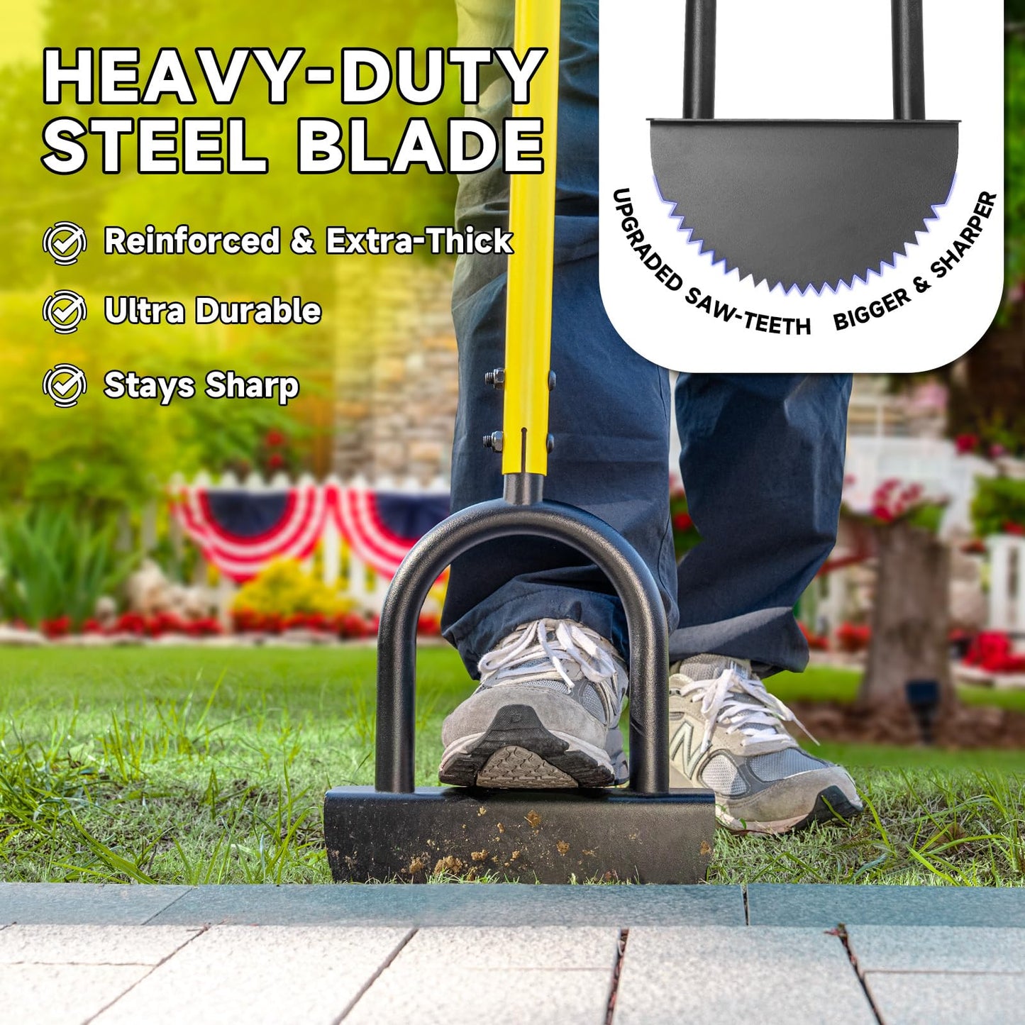 BlumeTrec Manual Edger Lawn Tool with 38"-42" Adjustable Length, Saw-Tooth Border Edger with Wide Footplate Manganese Steel Blade, Garden Edging Tool for Flower Beds, Landscaping, Sidewalks, Yard
