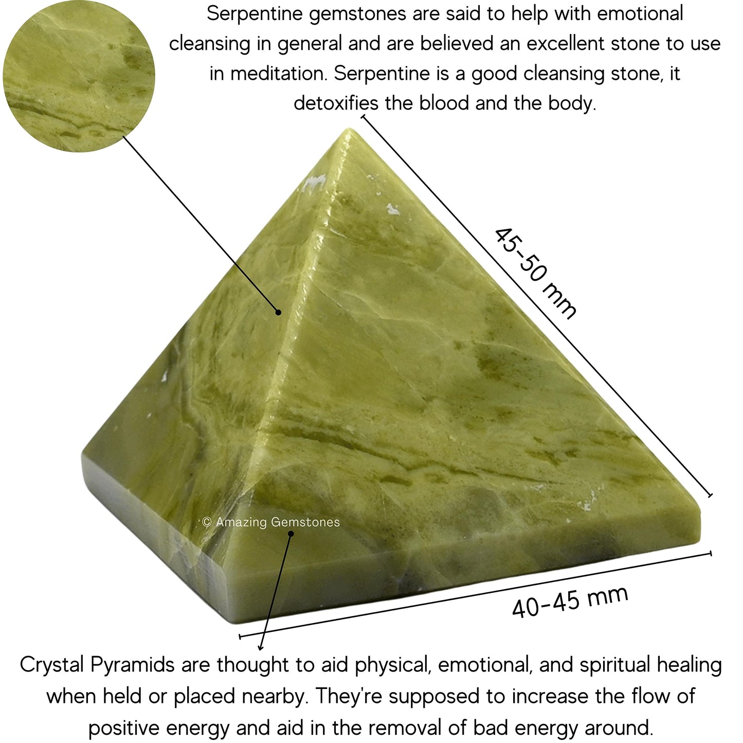 Amazing Gemstone Serpentine Pyramid Crystal Healing Stones - 2" Great Pyramid Figurine of Natural Stone Pyramid for Meditation, Reiki, Chakra Balancing and Crystal Pyramids Grid