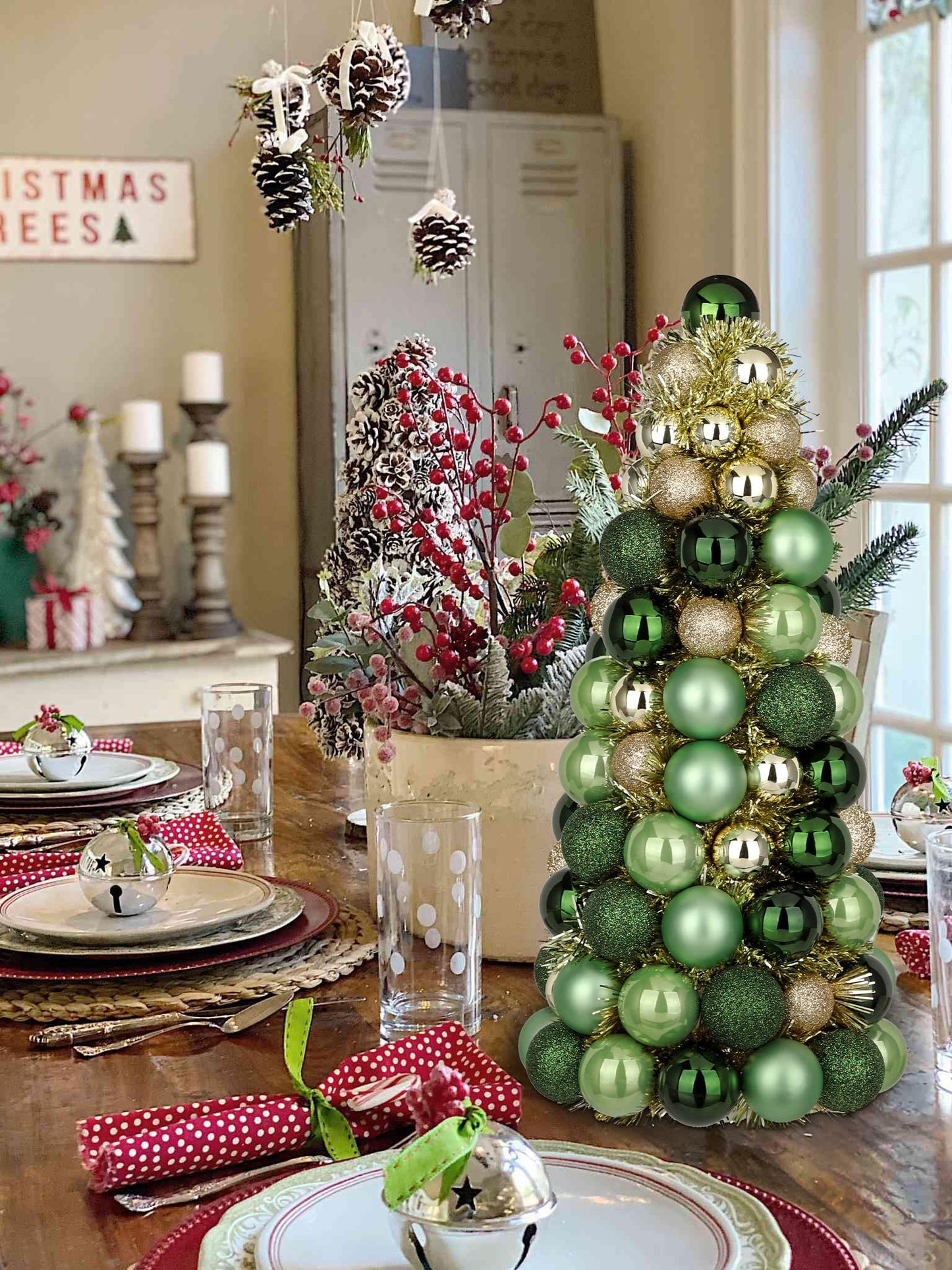 16" Tabletop Christmas Tree Small Green Gold Christmas Tree Decorations with 94 Shatterproof Ornaments Balls Christmas Centerpiece Mini Cone Xmas Tree for Holiday Party Wedding Table Desk Mantel Decor
