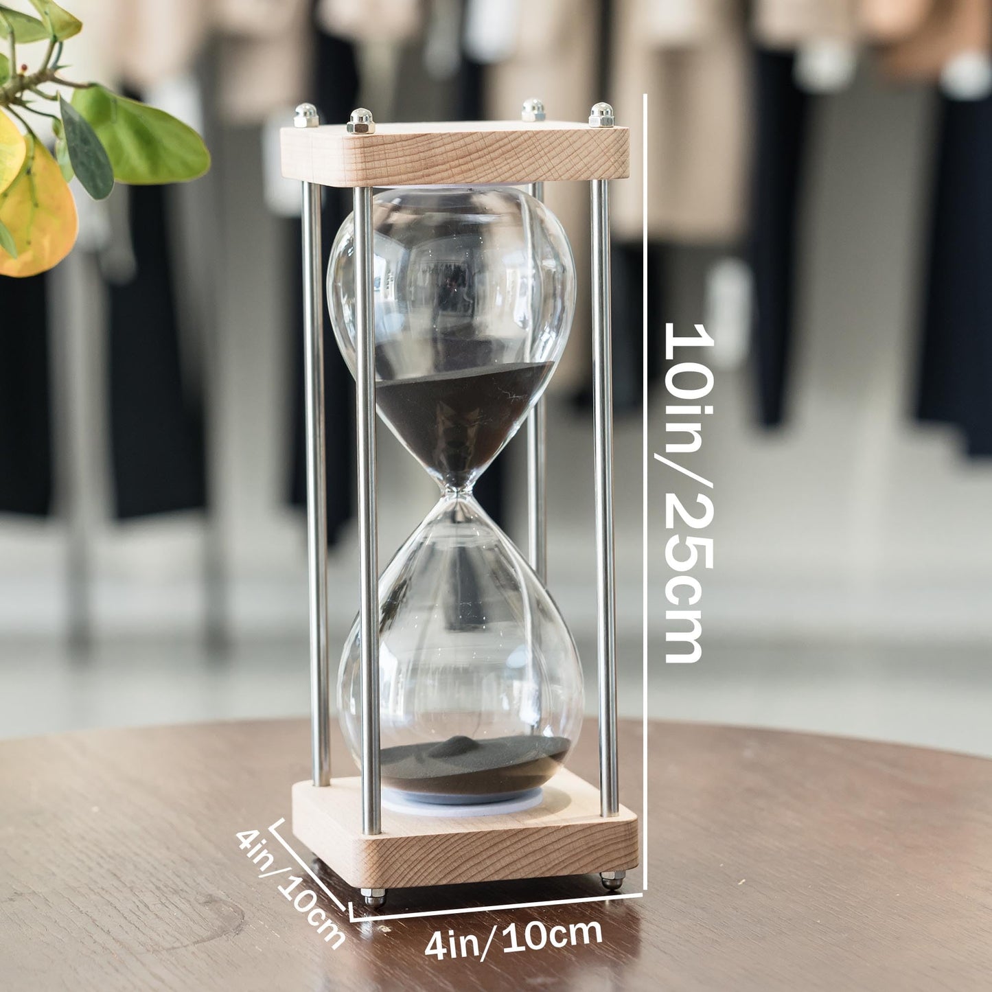 Large 60 Minute Hourglass, with Transparent Glass & Natural Oak Wood Base, Modern Minimalist Office Home Desktop Decor (Black)