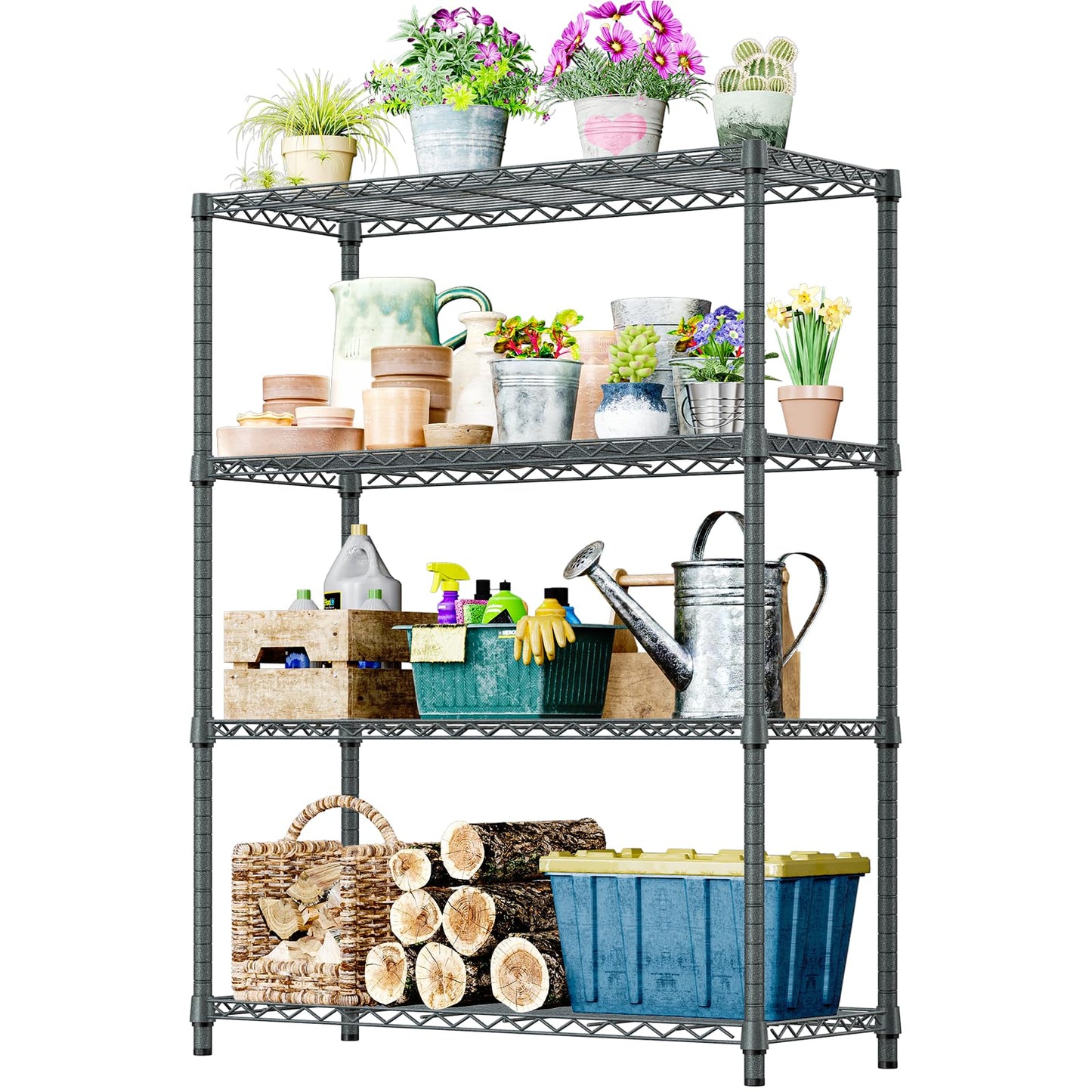 IZEUK Outdoor Metal Storage Shelving Unit, 4-Tier Heavy Duty Wire Rack Organizer with Rust-Resistant and Corrosion-Proof Coating (Grey, 17.7" D x 47.24" W x 59" H)