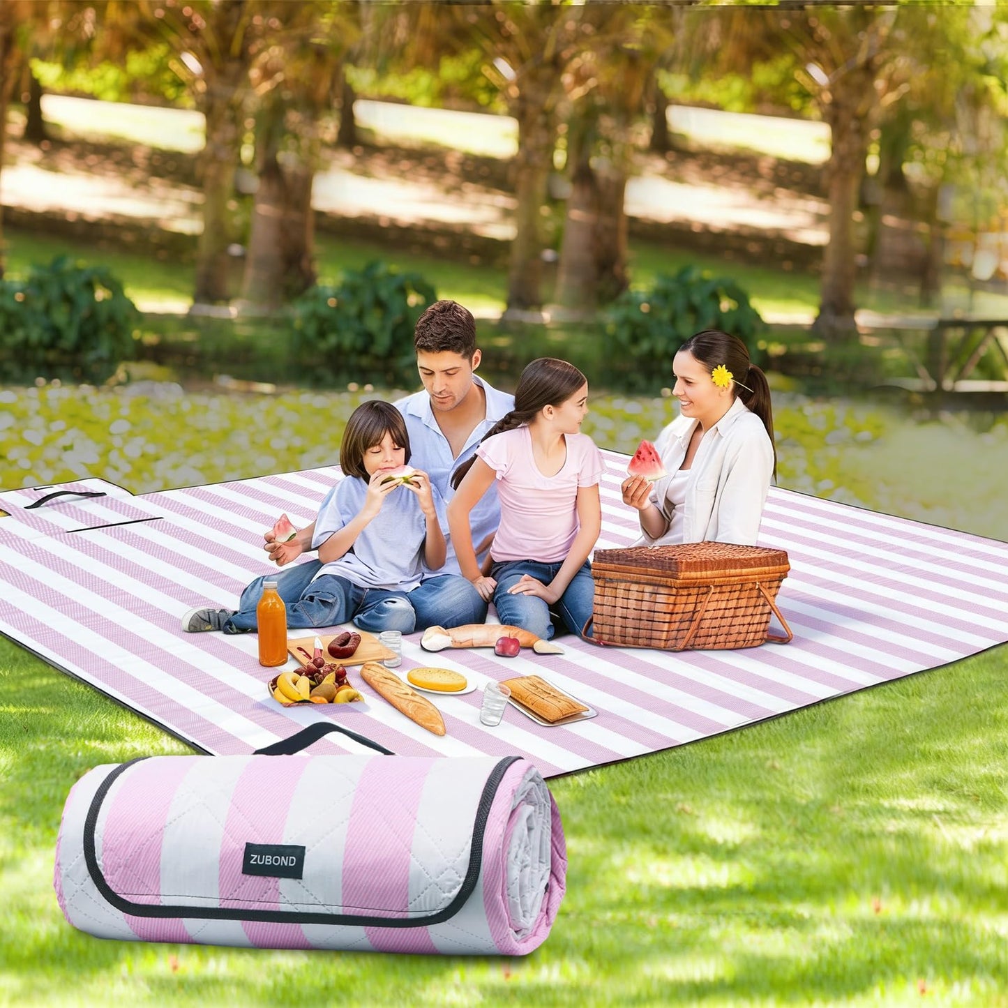 ZUBOND Picnic Blanket 80''x80'', Waterproof Sandproof Beach Outdoor Camping Mat Extra Large Foldable Gingham Big Travel Essential Accessories Gift Park Patio Lawn Garden Grass Ground Music Festival