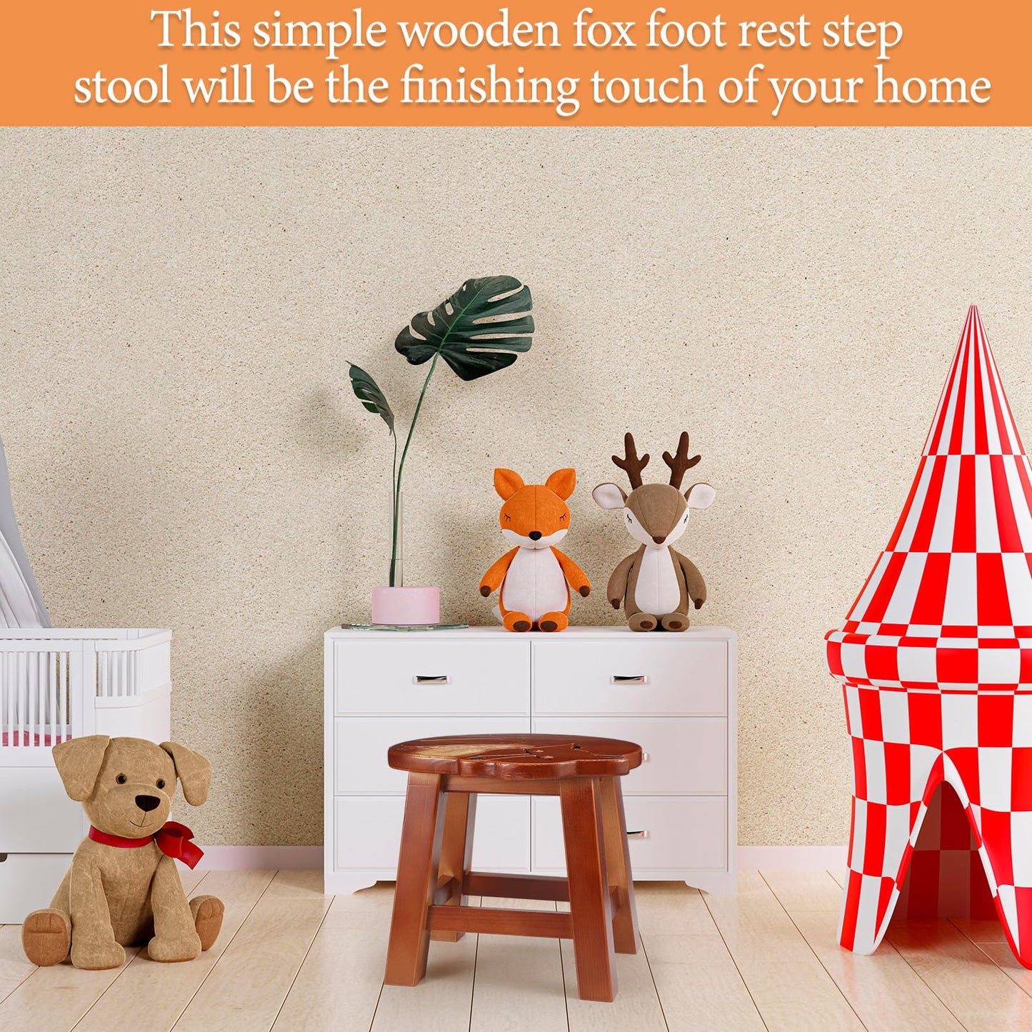 Beeveer Fox Hand-Carved Wood Foot Stool 11 Inch Decorative Animal Foot Stool Fox Wood Decorative for Planter Kitchen