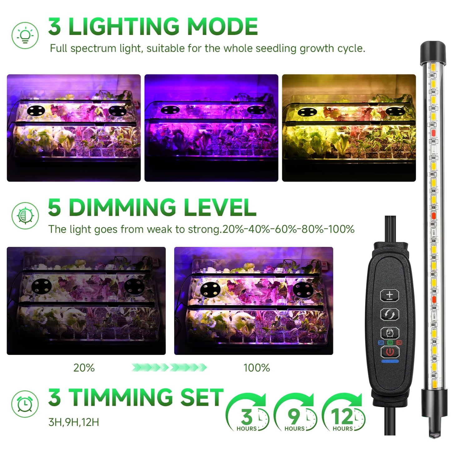 Adawook Self-Watering Seed Starter Tray with Grow Lights, 60 Cells Seed Starter Kit, Full Spectrum Grow Light for Seed Starting, Timing Set, Germination Tray Grow Kits with High Humidity Domes