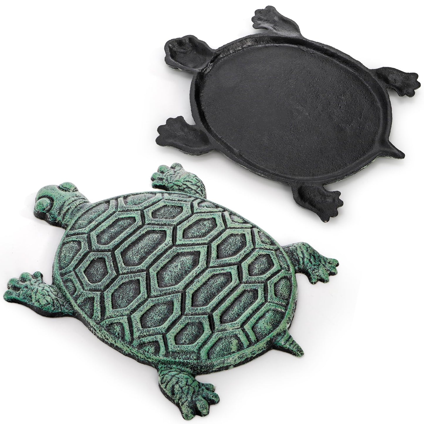 Lawei Cast Iron Turtle Stepping Stone, Sturdy Metal Stepping Mat for Front Door, Garden, Lawn and Yard, Verdigris Tortoise Decorative Stone Path Paver for Outdoor Walkway, 12.5 x9.4 Inch