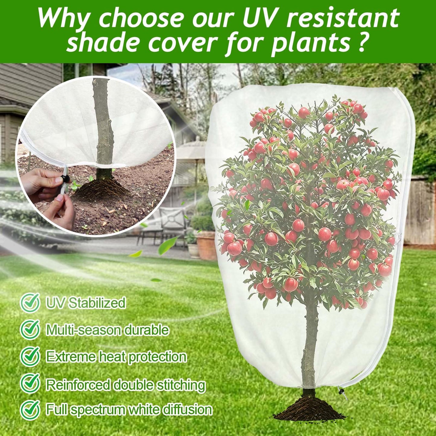 2Pcs 3.3 x 4.9Ft Garden Plant Shade Cover with Zipper Drawstring Non-Woven Sun Protection Plant Cover White Light Refraction Sunshade Cloth Netting for Small Plants, Potted Flowers Fruit Tree