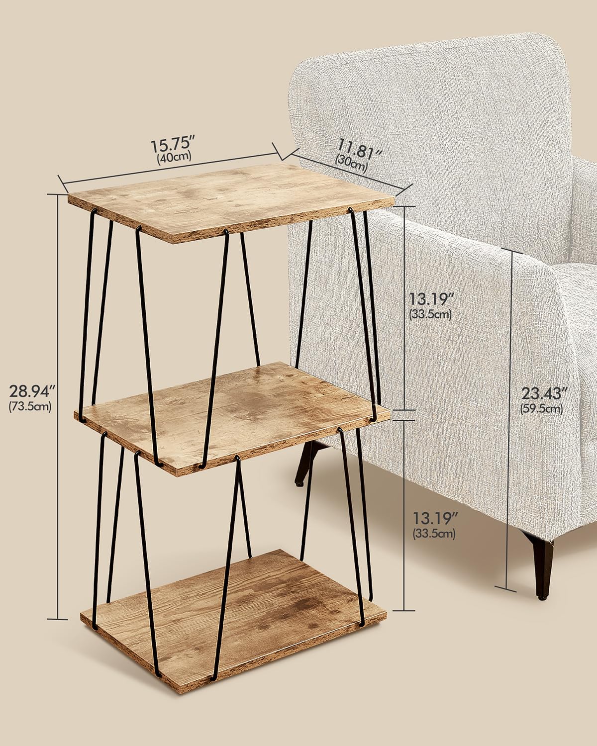 KJGKK Tall Side Table, Small End Table, 29 inch High Entryway Table, Bedside Table for Living Room, Bedroom and Office, Greige & Black