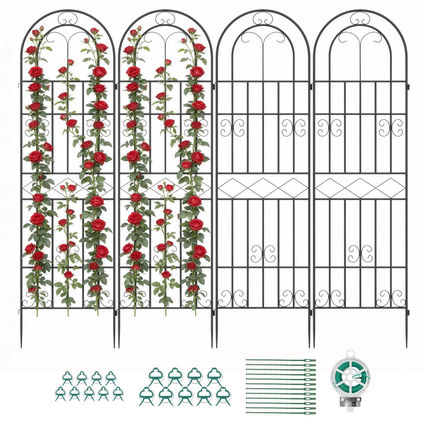 Suteck Garden Trellis for Climbing Plants Outdoor, 71” H x 20” W, 4 Pack Metal Garden Trellis with Rustproof Powder-Coated, Rose Trellis for Patio Lawn Yard, Flower & Vegetable Support