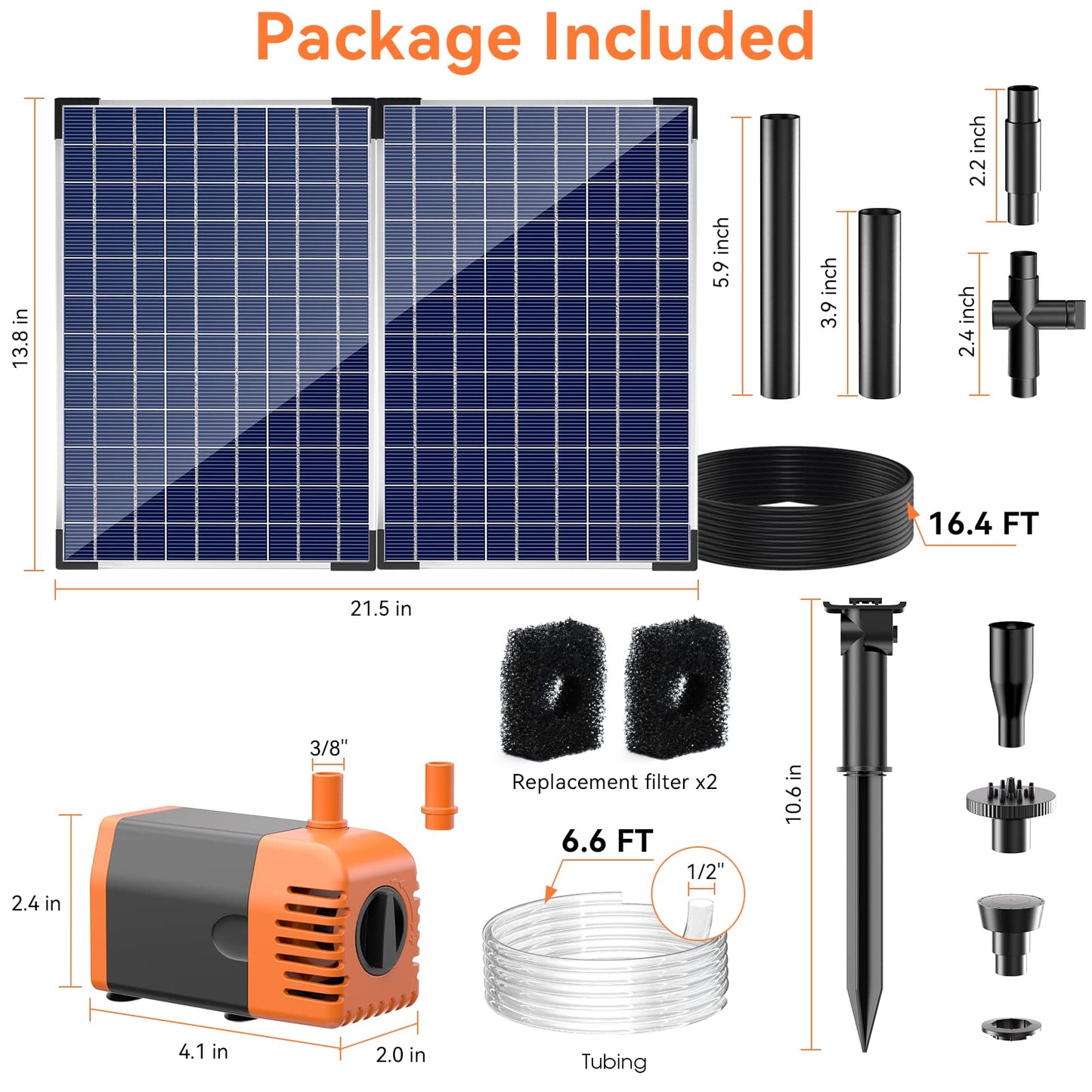 POPOSOAP Solar Fountain Pump 35 Watt, 480GPH Solar Water Pond Pump with PVC Tubing 4 Spray Heads 16.5ft Cable Length for Garden Pond Fountain Waterfall Hydroponics Pool