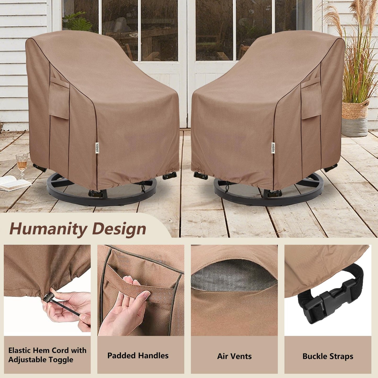 Hadisi Patio Chair Covers for Outdoor Furniture Waterproof 4 Pack, Heavy Duty Waterproof Outdoor Swivel Chair Cover (30"W x34"D x36"H - Brown)
