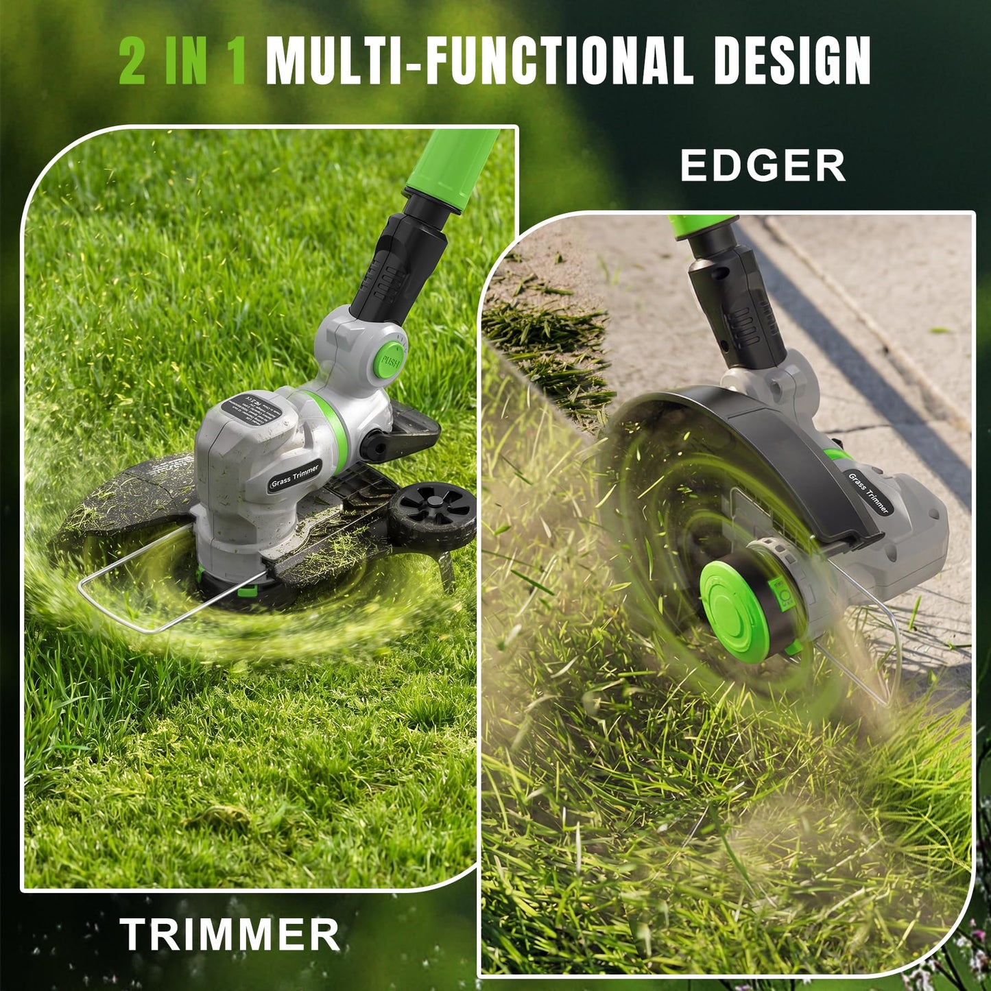 12" 21V Weed Wacker Cordless, 2 in 1 String Trimmer & Edger with Auto Line Feed, 2 Speed Modes, 2 X 2.0Ah Batteries/1 X Fast Charger/6 X Replacement Spools, Weed Eater for Lawn, Garden, etc