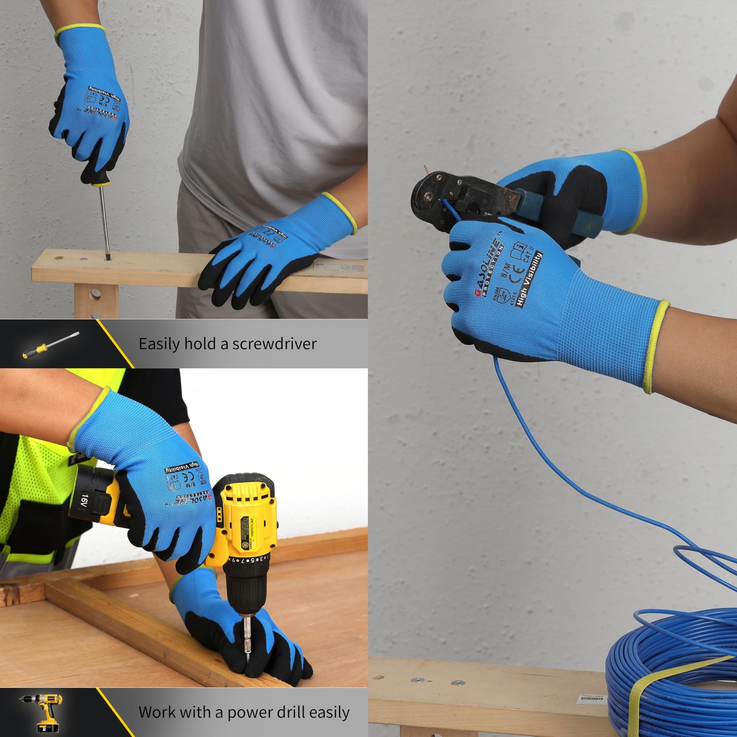 Gasoline Work Gloves MicroFoam Nitrile Coated-12Pairs,Seamless Knit Nylon Gloves,Blue Work gloves (Blue 12-pairs, Large)
