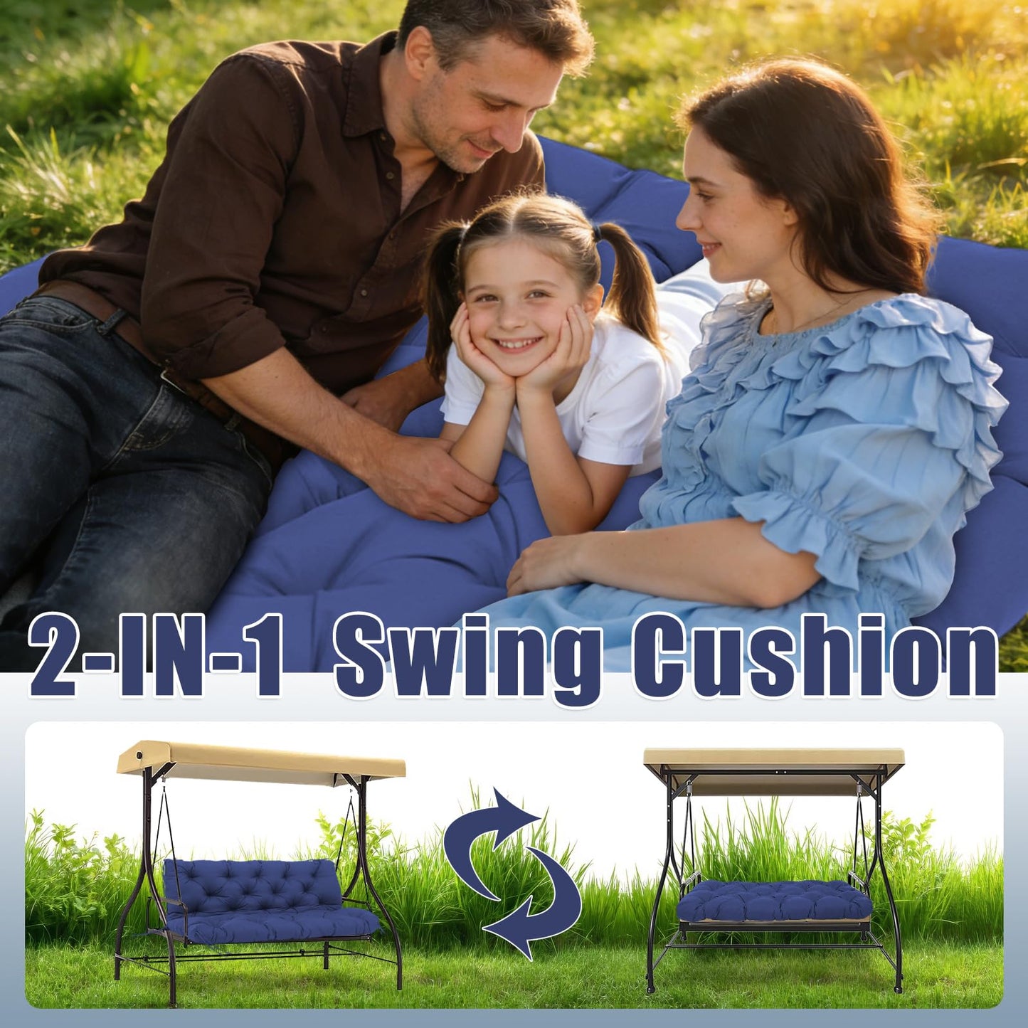 Mokoey Porch Swing Cushions 60 inch Bench Cushion Waterproof Outdoor Swing Cushions 3 Seater Thick 5in Replacement Swing Cushions for Outdoor Furniture Patio (Navy Blue-60x40inch)