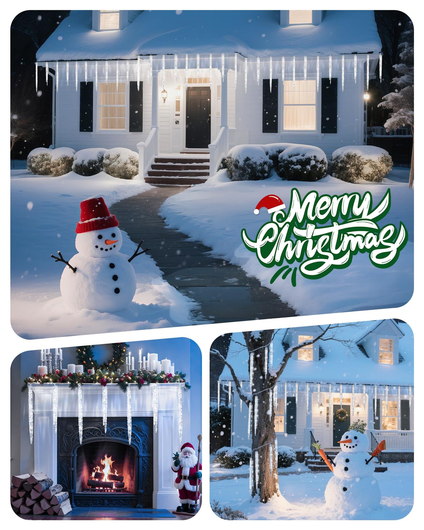 Minetom Christmas Icicle Lights - 2 Pack Total 200 LED 40 Tubes Twinkling Crystal Icicle String, Connectable Waterproof Hanging Christmas Lights Plug in for Winter Eave Holiday Outdoor Decoration