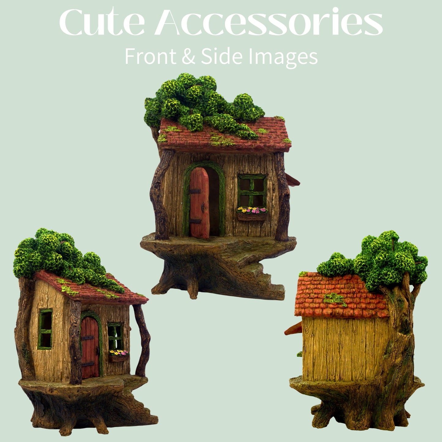 PRETMANNS Fairy Garden House – Fairy House for Outside – 9” High Treehouse with Door that Opens – Sturdy Fairy Garden Building – Lovely Miniature Garden Accessories Supplies