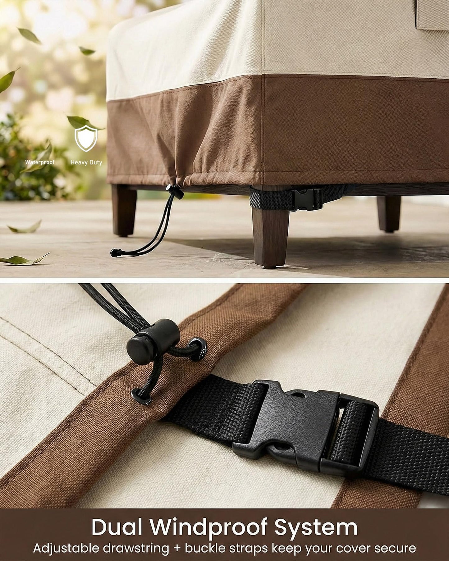 5 Piece Patio Furniture Cover Set, Waterproof Outdoor Furniture Covers for 3-Seater Sofa, Loveseat, Chairs & Coffee Table, Heavy Duty 600D Lawn Patio Set Covers, UV-Resistant All-Season, Beige&Brown