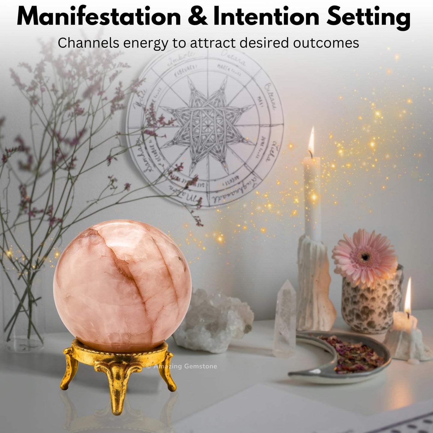 Amazing Gemstone Red Hematoid Quartz Crystal Ball with Stand - 2 Inches Crystal Sphere Meditation Balls for Witchcraft and Decorative Balls
