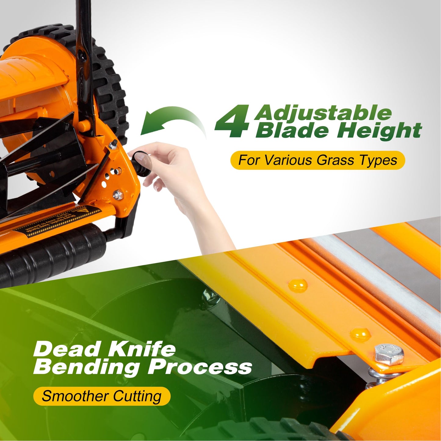 Walensee Push Reel Lawn Mower, 14-Inch 5-Blade Cordless Manual Reel Lawn Mower, Walk-Behind Steel Lawn Mower with 4-Position Cutting Height Adjustment & Sponge Grip