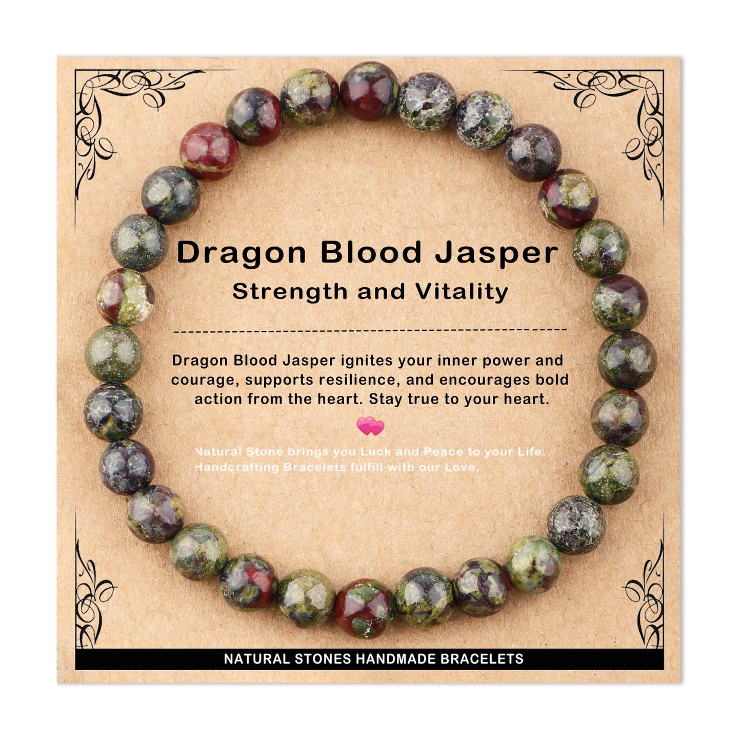 AD Beads 6mm Handmade Dragon Blood Jasper Elastic Bracelet – Natural Gemstone for Strength and Vitality – Meditation, Yoga, Healing and Energy Gift for Men Women