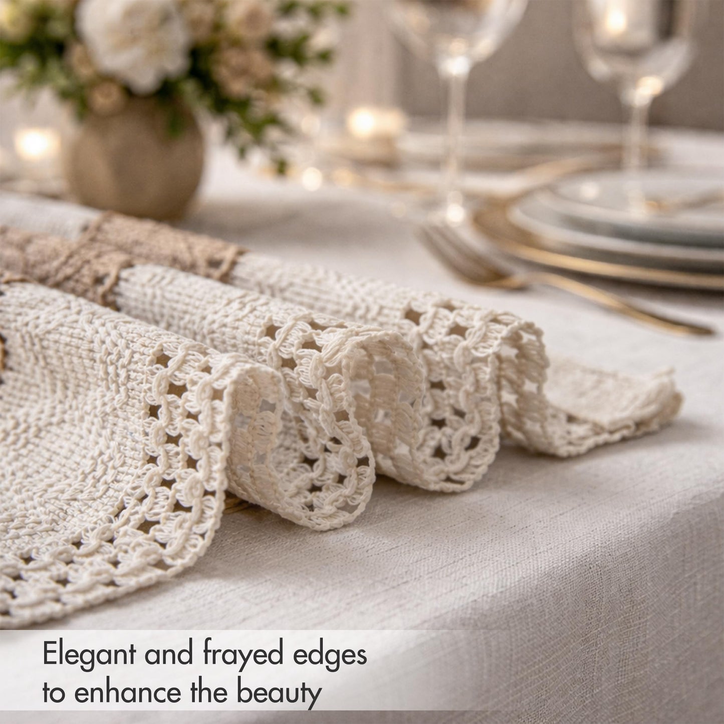 Ruvanti Cloth Placemats Set of 6 – 17.5"x12" Blend of Cotton, Polyester & Jute, Woven Placemats Washable Fabric, Table Mats Perfect for Farmhouse Kitchen, Parties, Holidays - Tobacco Band