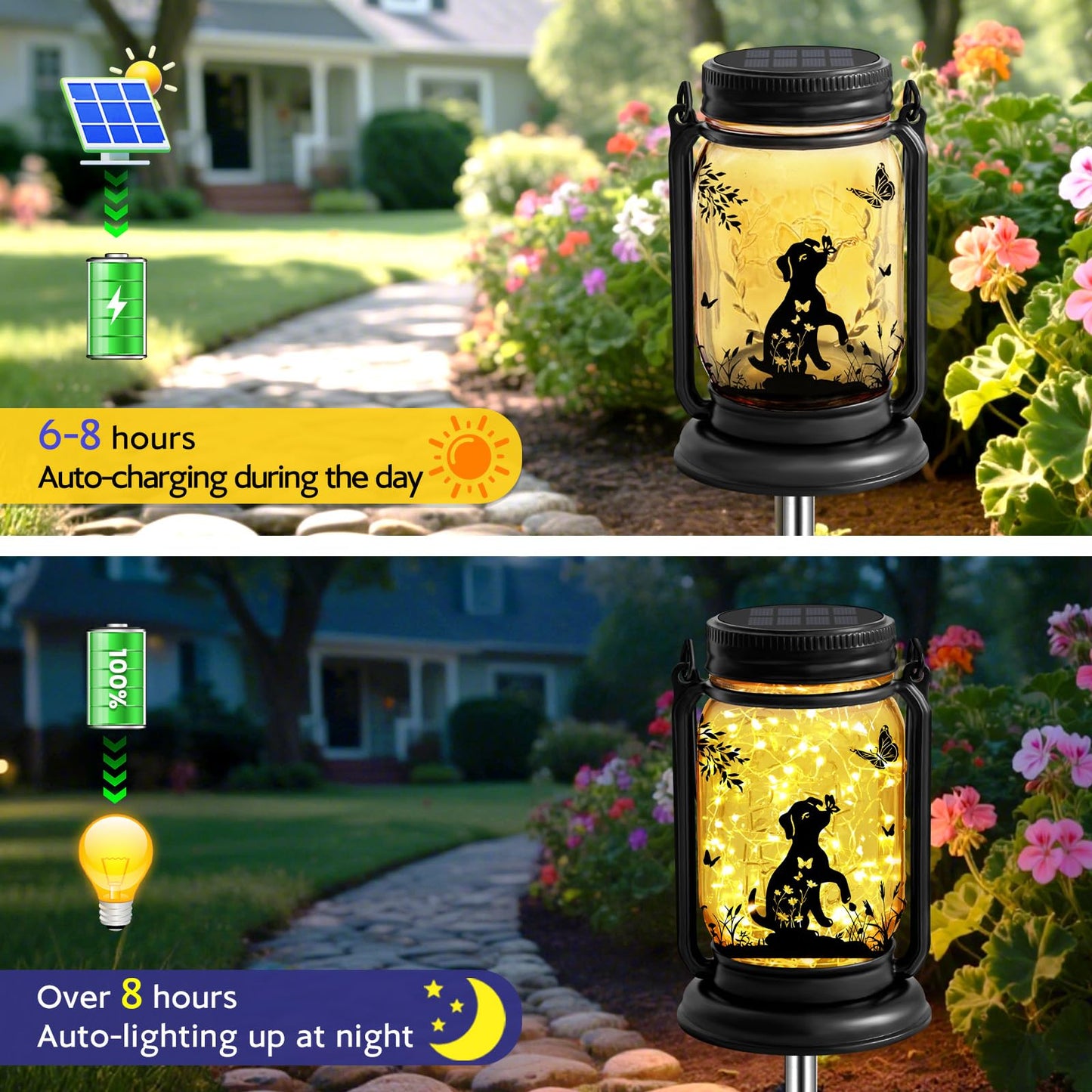 Dog Hanging Mason Jar Solar Lights, Labrador Retriever Solar Lanterns 3-in-1 Outdoor Waterproof, Birthday Gifts for Women Mom Mother's Day Dog Lover, Garden Decor for Patio Yard Balcony Decoration