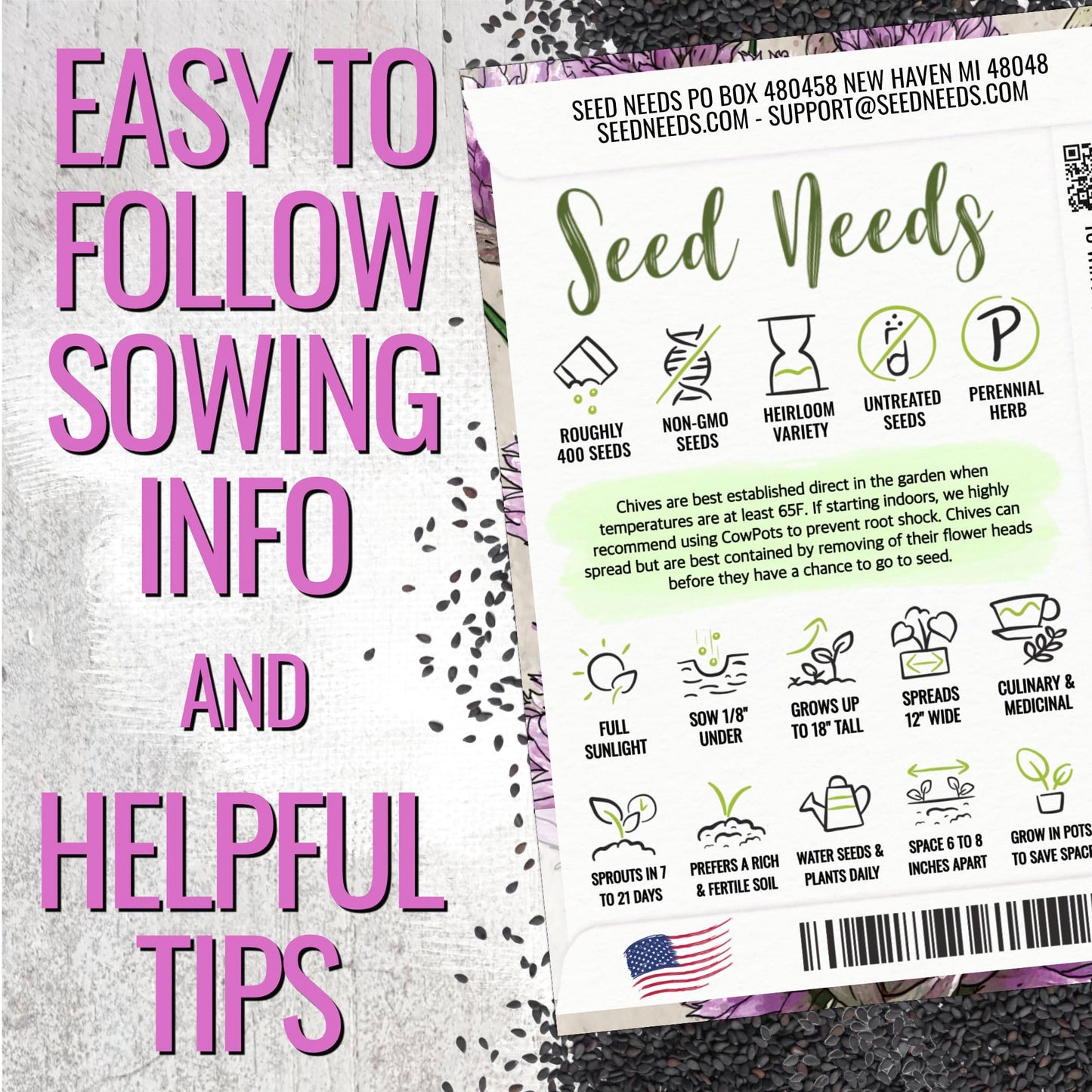 Seed Needs Herb Seeds Variety Pack Culinary Herb Collection (12 Individual Packets for Planting Indoors or Outdoors) Grow Your Own Herb Garden - Heirloom, Non-GMO