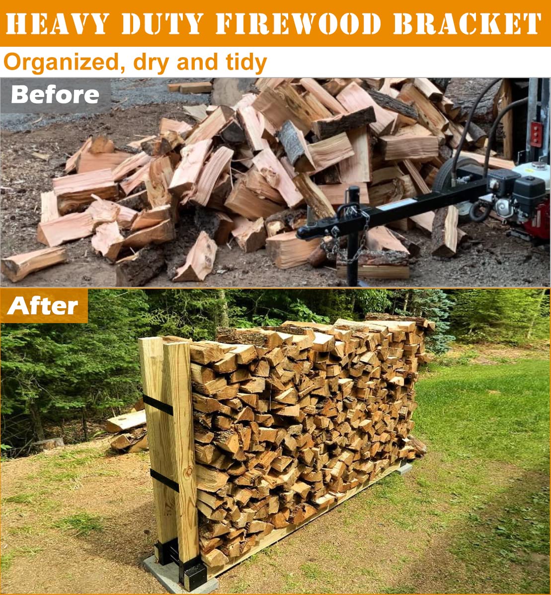 BALIE SPACE Outdoor Firewood Rack Brackets Kit for Fire Wood Pile Storage, Adjustable log stacking Stand Holder for 2x4 lumber, Black, Set of 2