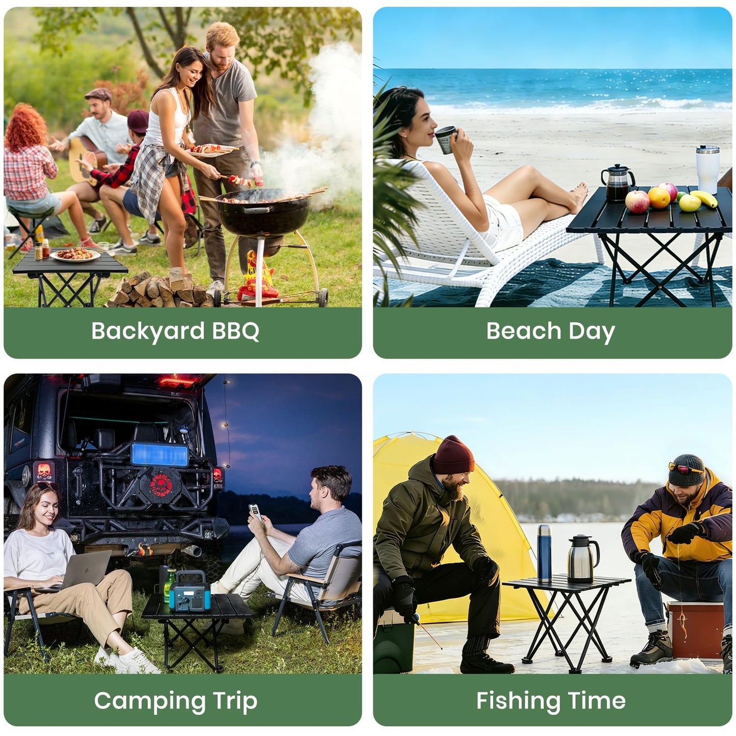 hediya 2 Pack Portable Camping Table Foldable, Ultralight Small Folding Beach Table with Carry Bag for Outdoor Travel, Beach, Camp, Picnic, BBQ, Cooking, Festival, Boat, Home Use (Black-S)