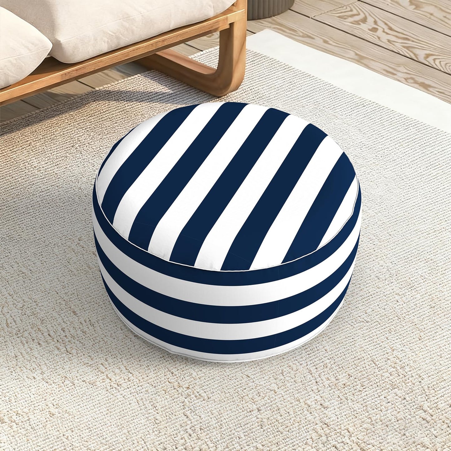 LVTXIII Indoor/Outdoor Extra Large Inflatable Ottoman Pouf D31 x H14 Inch, Round Footstool with Handle, Weather-Resistant Portable Furniture for Patio, Camping, Beach, Cabana Navy