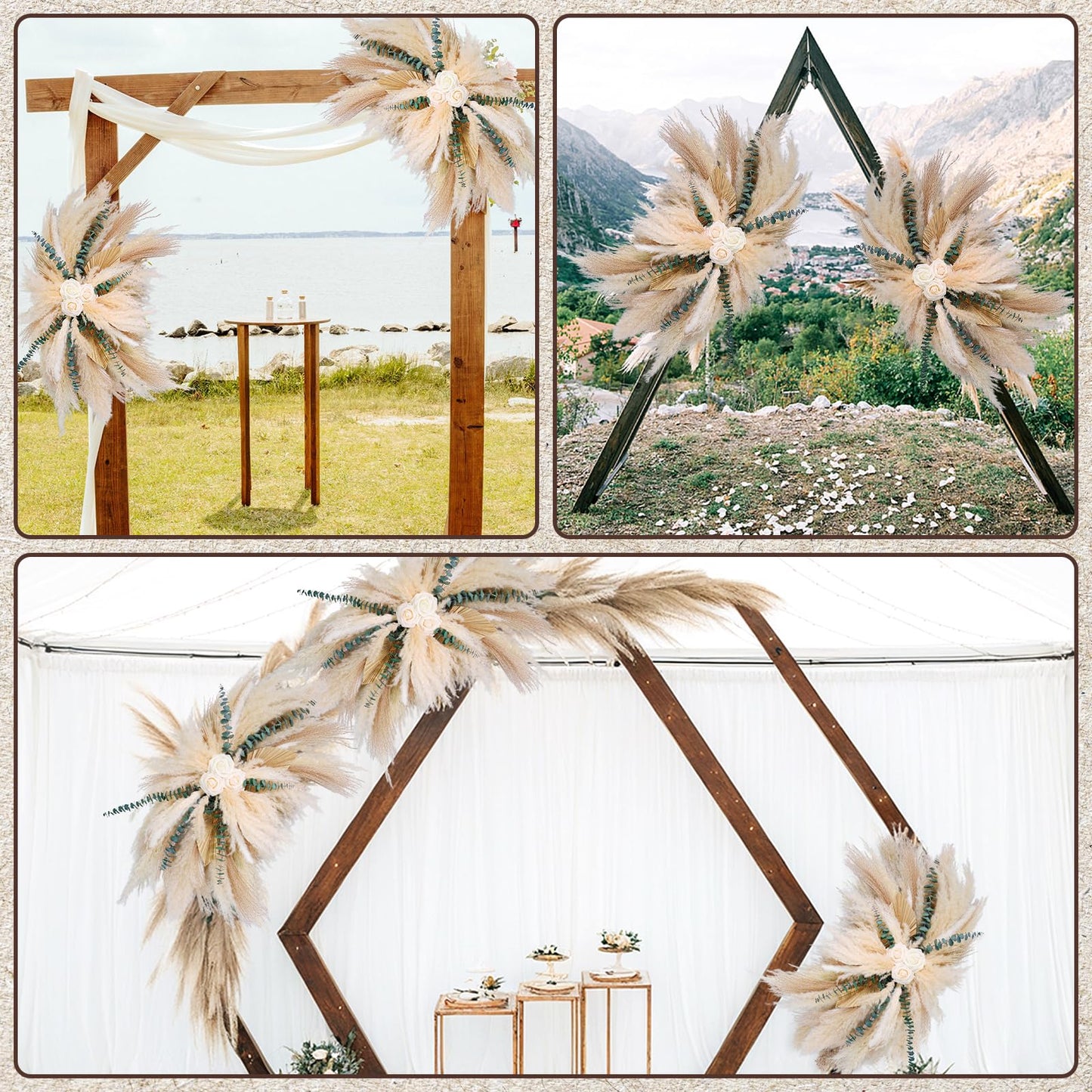 36-38" Large Pampas & Eucalyptus Wall Decor, DIY Artificial Roses & Natural Dried Boho Hanging Flowers for Wall, Mirror, Wedding Arch, Entryway Decor, Gift, Requires Assembly & Easy Install