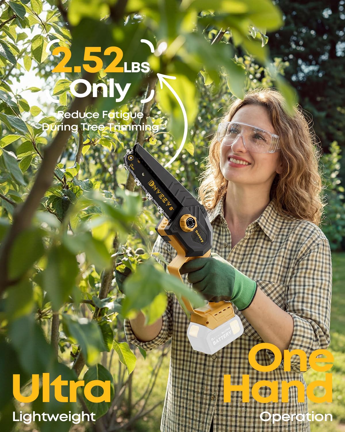 Dnveey 8-Inch Cordless Pole Saw for Tree Trimming, Compatible with DeWalt 20V Max, 15.6FT Extendable 2-in-1 Mini Chainsaw & Tree Trimmer, 800W Brushless [Tool Only - No Battery]