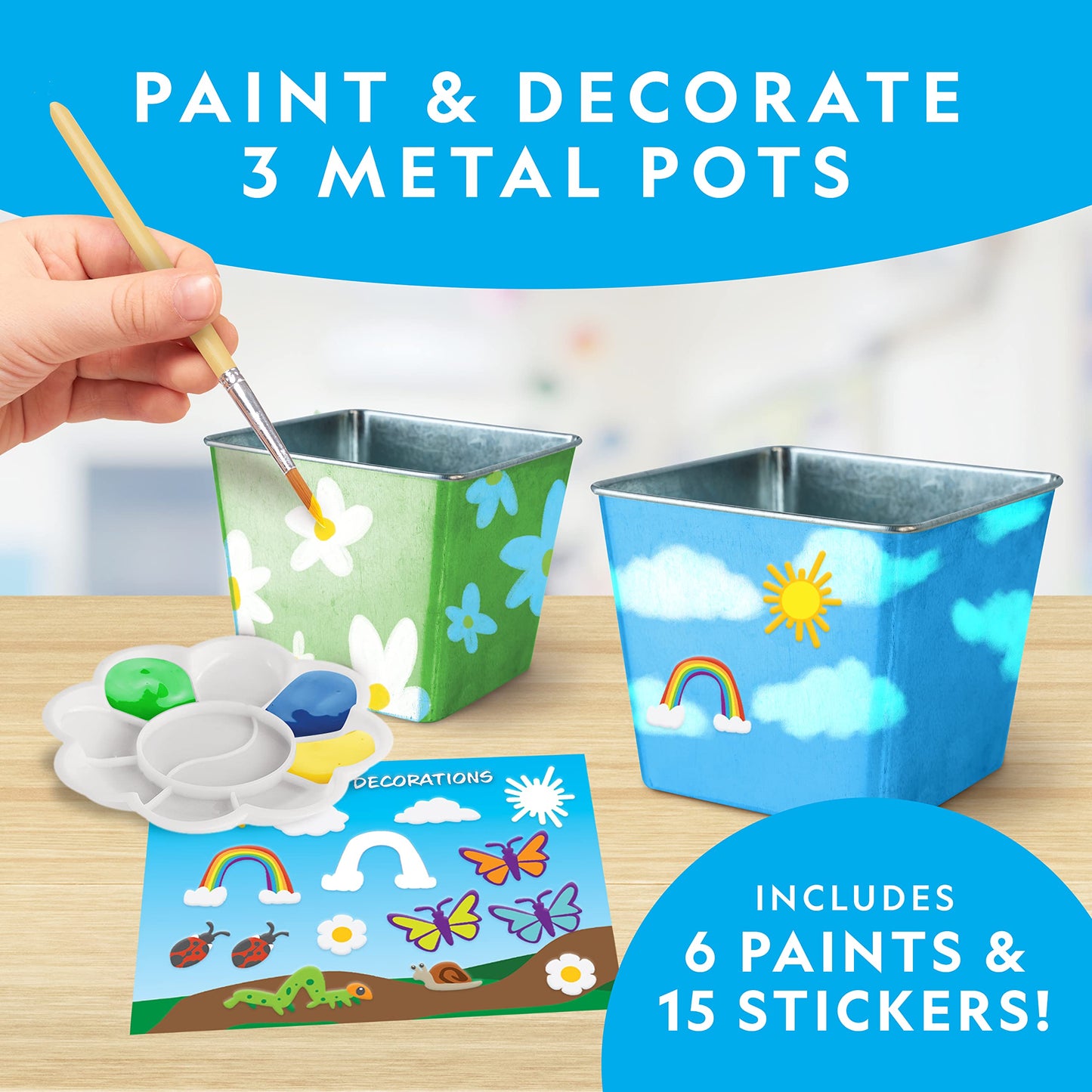 National Geographic Flower & Herb Gardening Kit for Kids - Kids Gardening Set with 3 Stainless Steel Pots, Paint & Stickers, Outdoor Toys, Craft Kits, Plant Growing Kit, Easter Basket Stuffers