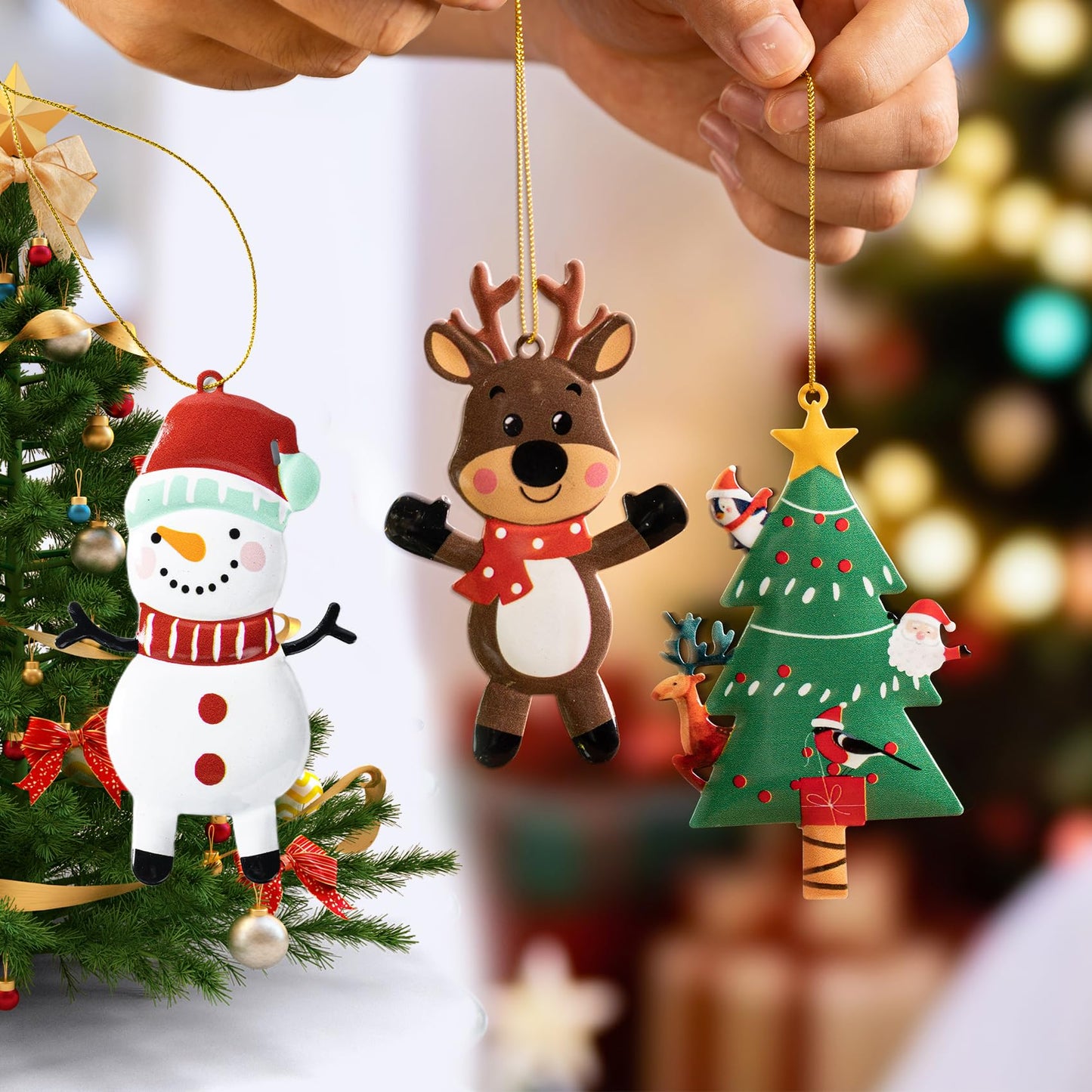 12 PCS Christmas Tree Ornaments Metal Long-Lasting Festive Holiday Ornament for Seasonal Display-Christmas Party Decorations for Mantel,Shelves, Home Accents