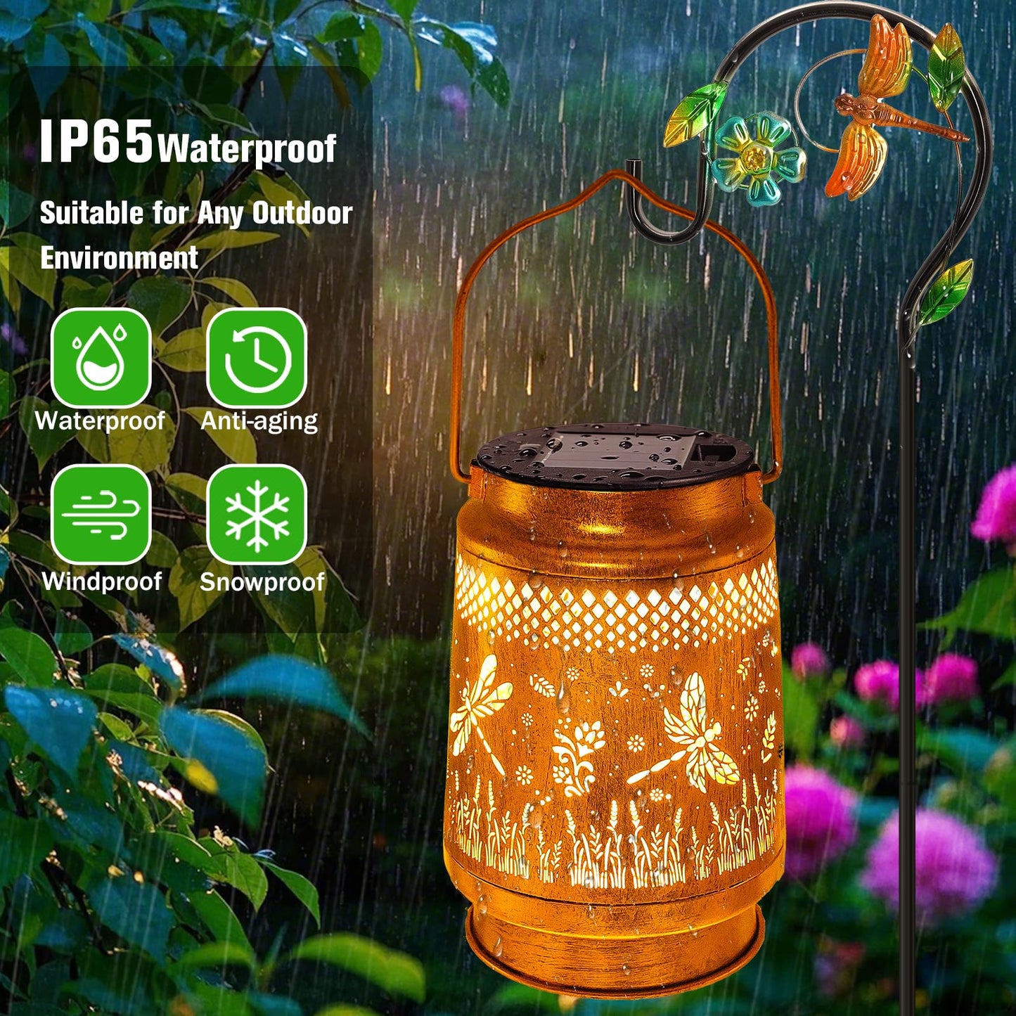 Dragonfly Solar Lanterns Outdoor with Shepherd Hook, Birthday Gift Mothers Day Gift for Women Mom Grandma Wife Daughter, Waterproof LED Hanging Lights, Decor for Yard Garden Patio Porch Lawn Tabletop