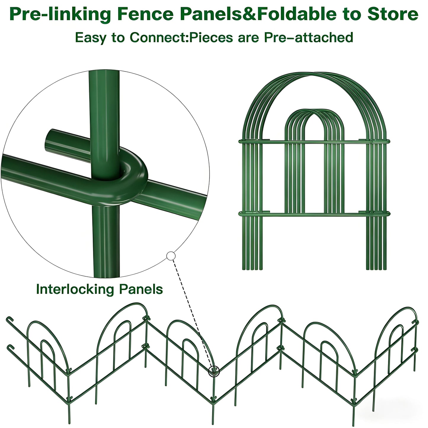 AMAGABELI 35 Panels 18in(H)×50ft(L) Decorative Garden Fence No Dig Rustproof Metal Pre-Linking Fence Panels Garden Edging Border Animal Barrier Fencing for Flower Beds Yard Patio Outdoor Decor Green