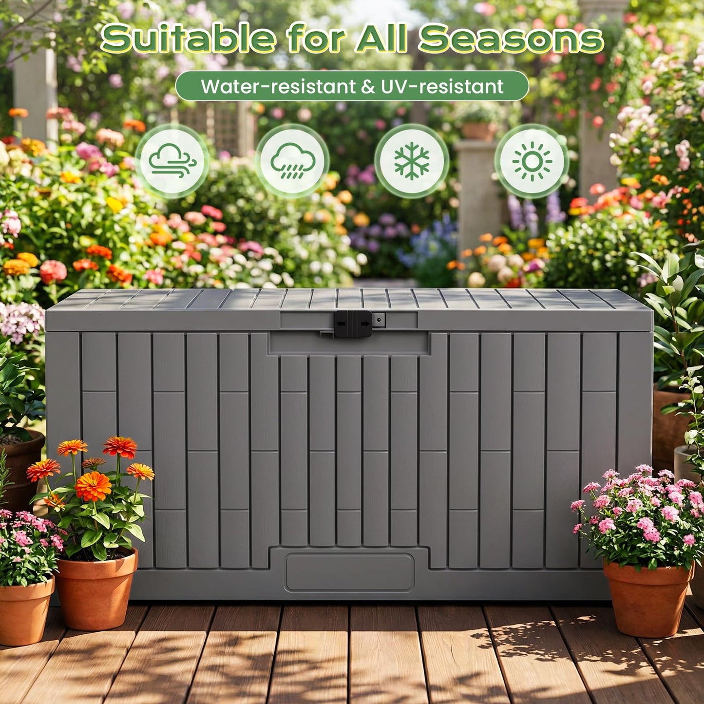Jocoevol Deck Box 100 Gal, UV Resistant & Waterproof Outdoor Storage Box with Lock, Easy Assemble Storage Bins Container for Pool Patio Garden
