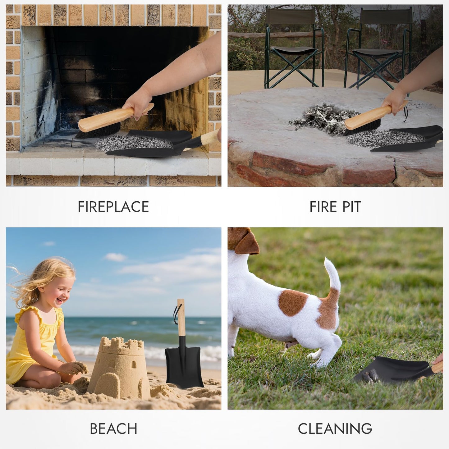 INNO STAGE Ash Shovel and Brush Set - Fireplace Tools Set Hearth Indoor Outdoor Modern Firepit Coal Shovel and Brush Kit Cleaning Tool Rust Resistant (7.3 * 16.7inch)