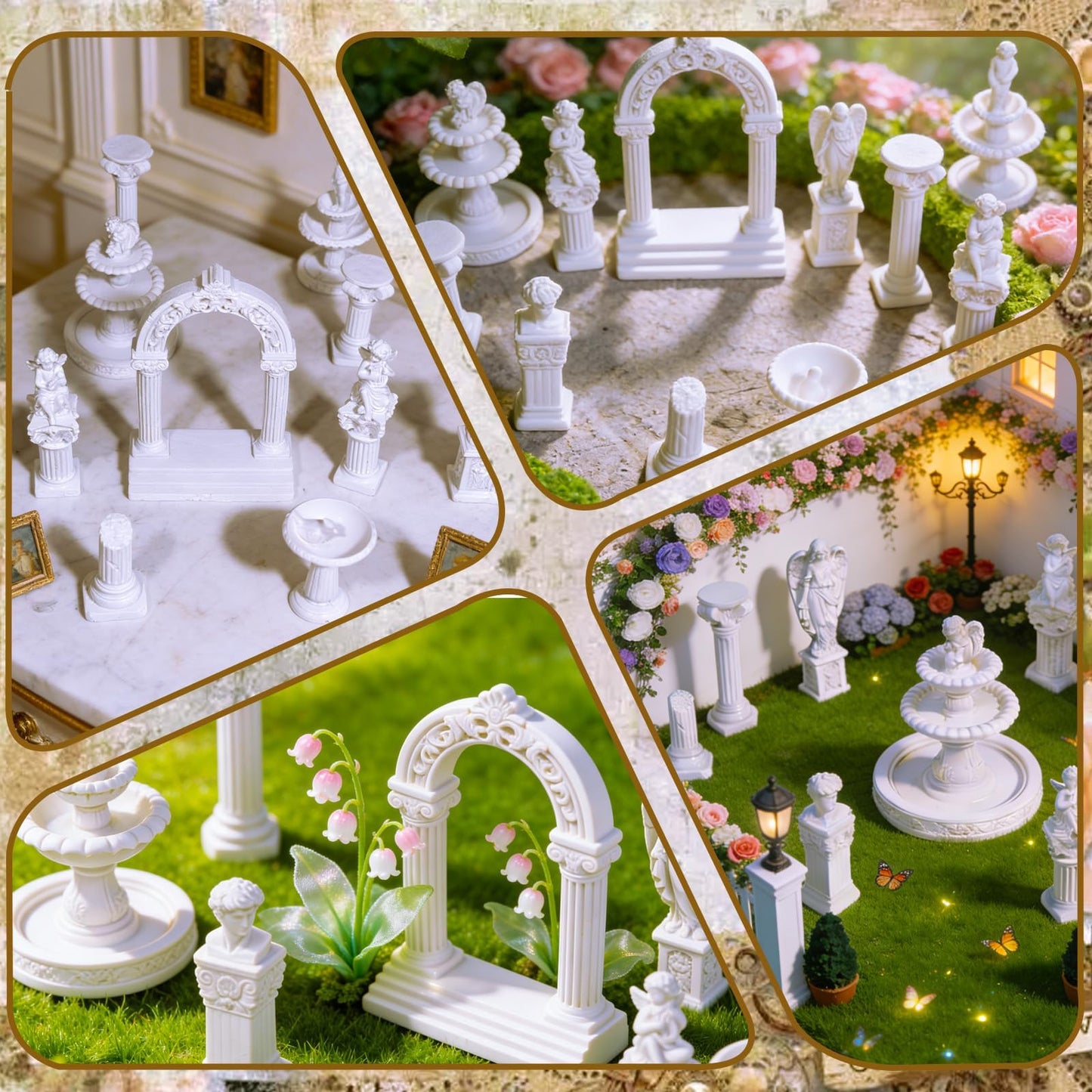 Warmtree 1:12 Scale Miniature Fairy Garden Furniture Accessories 11 Pcs White Resin Greek Statue Angel Sculpture Fountain for Mini Fairy Garden Micro Landscape DIY Craft Decoration