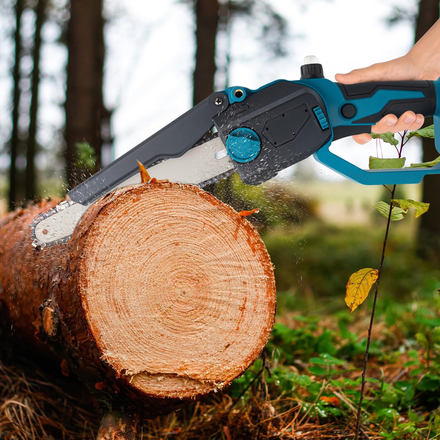 Cordless Chainsaw with Brushless Motor,6&8-Inch Mini Chainsaw,with 2×6-inch Chains,2×8-inch Chains,2 Guide Plates,2 High-Capacity Batteries.Featuring Safety Lock for Tree Pruning & Wood Cutting Tasks