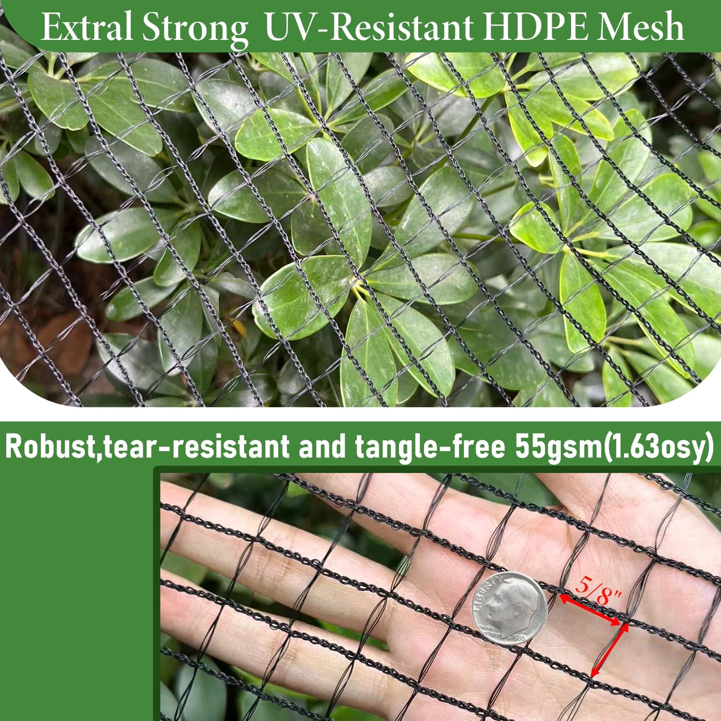 Deer Fence Netting, 4 x 75ft Heavy Duty Plastic Mesh Deer Netting, 55GSM Deer Fence for Garden, Reinforced Edges Anti Bird Netting Mesh for Trees Vegetable Raised Bed(55GSM, 4 x 75ft)