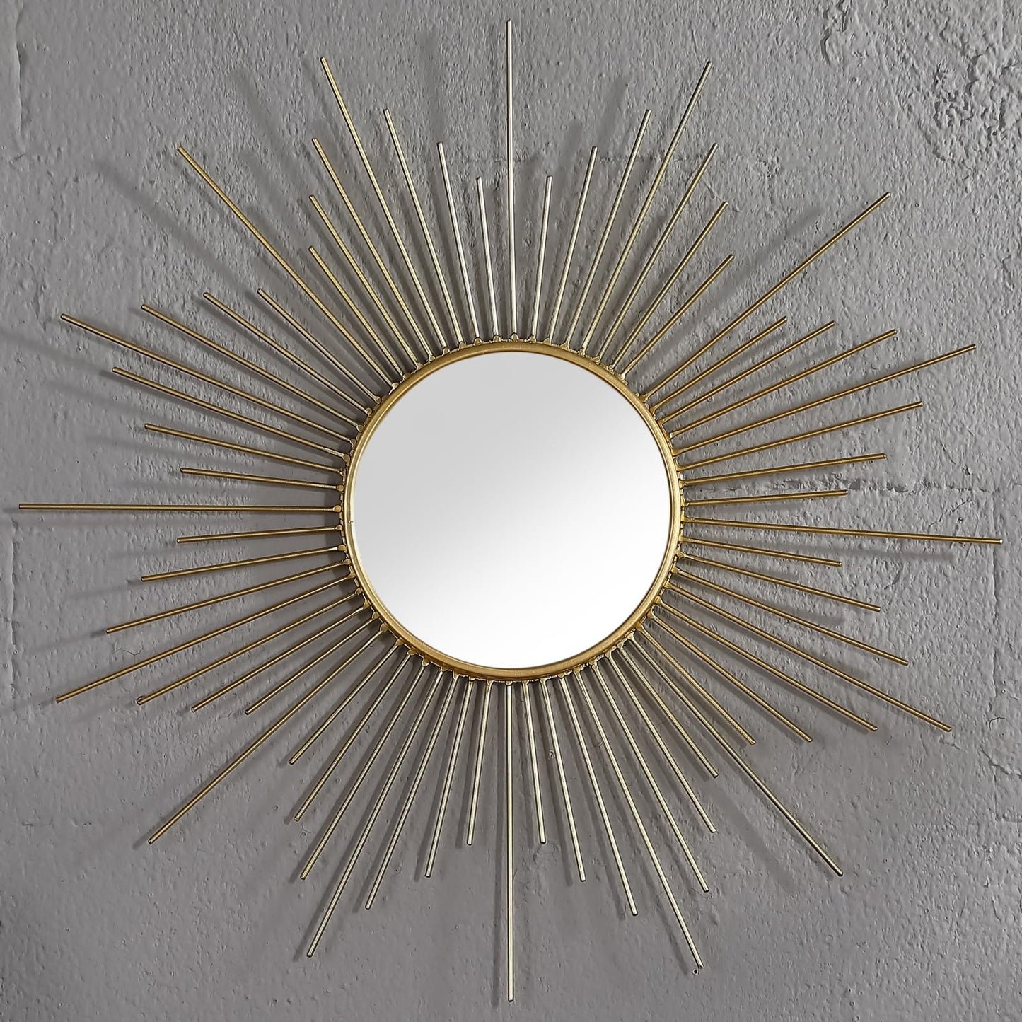 24'' Large Gold Sunburst Mirror, Metal Starburst Mirrors, Mid-Century Modern Sun Mirror Wall Decor for Living Room, Bedroom, Bathroom, Hallway, and Entryway