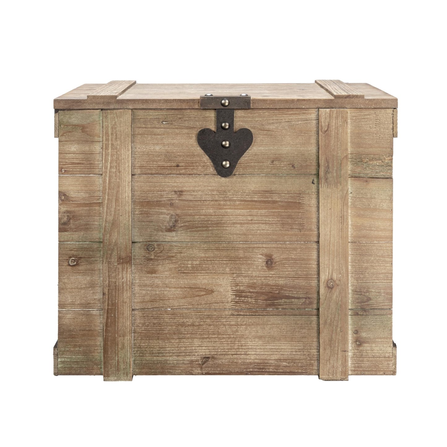 Household Essentials Antiqued Decorative Trunk, Large, Chinese Fir Panel and MDF, Smooth Backing and Metal Hinge Accent, Flat Top and Stay-Open Lid