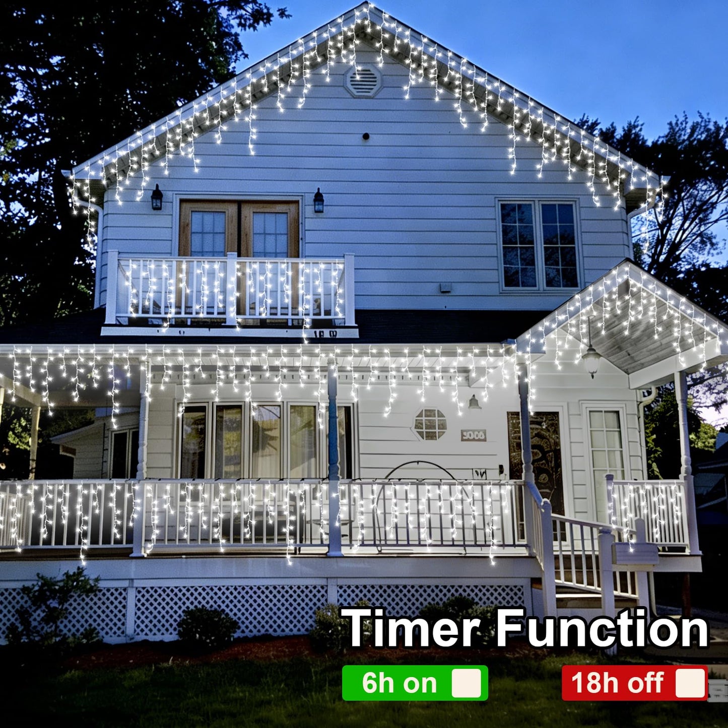 QITONG Icicle Lights for Outside, 66ft 800 LED String Lights Plug in with 8 Modes, Connectable White Icicle Christmas Light Clear Wire Indoor