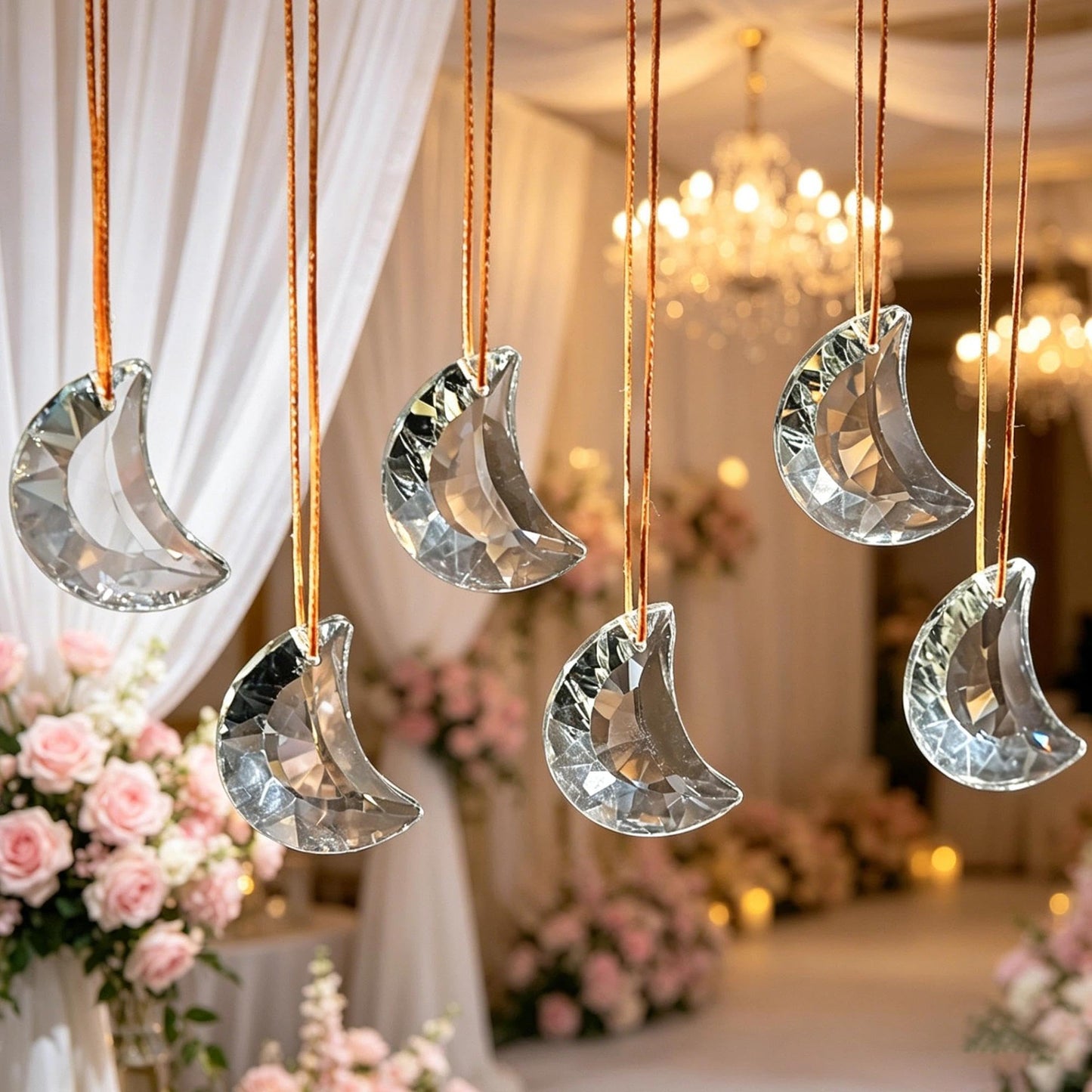 LOULIQIGIFT 1.9in Clear Faceted Crystal Moon Prisms Ornaments Glass Hanging Crystals Crescent Moon Tree Ornaments for Window Home Car Wedding Party Mother's Day Decoration (Set of 6)